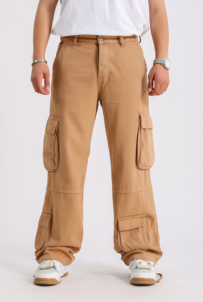 EGHTYFV Kargo Çok Cepli  Camel Premium Baggy Pantolon