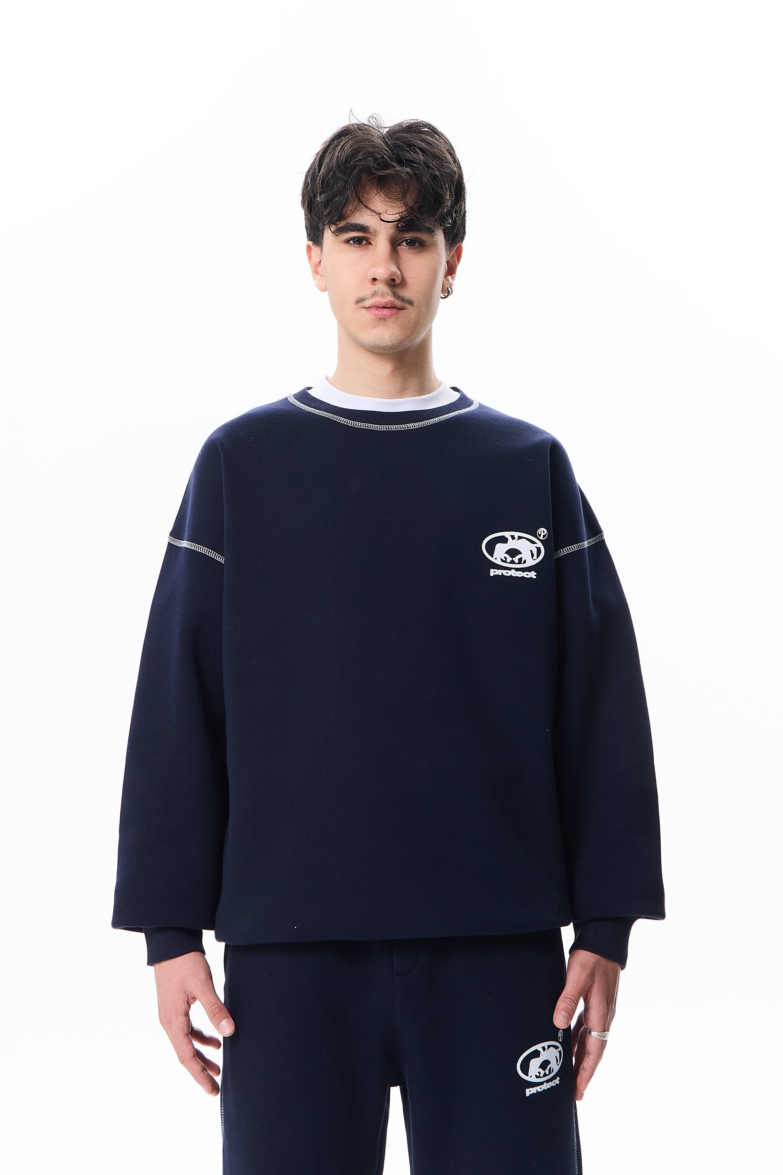 Protect Baskılı Premium Oversize Sweatshirt - Lacivert