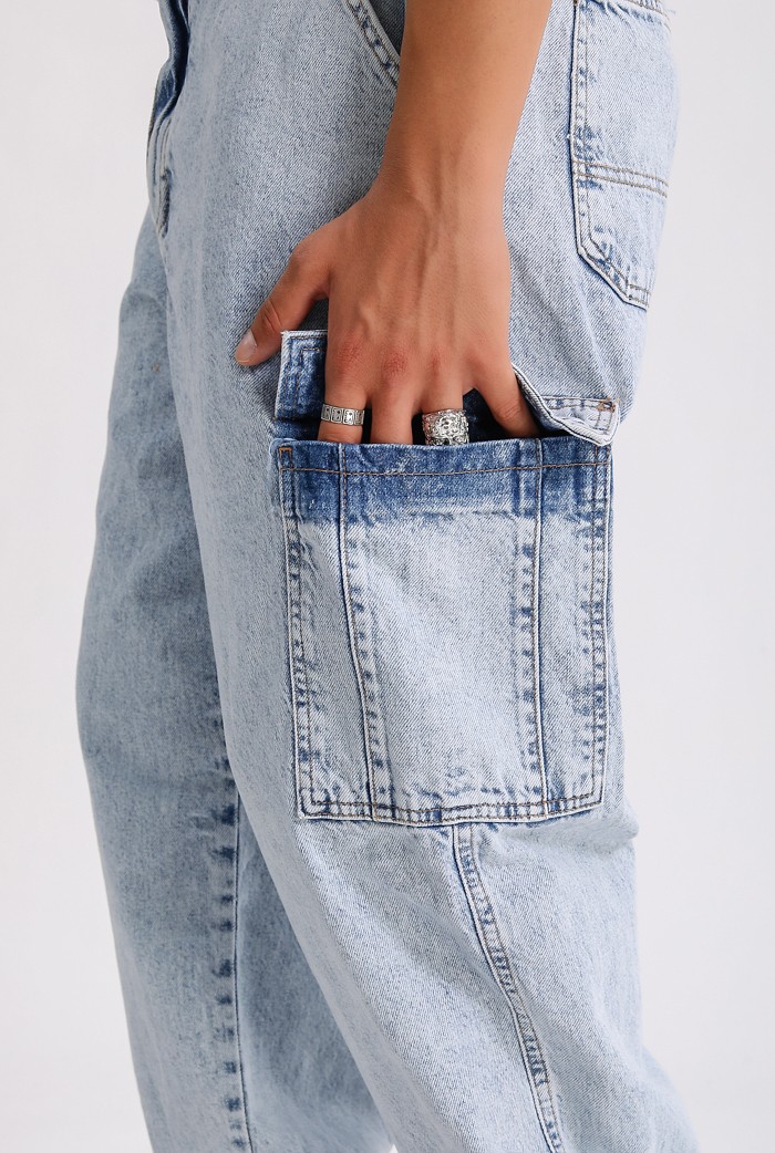 Açık Mavi Denim Baggy Kargo Pantolon