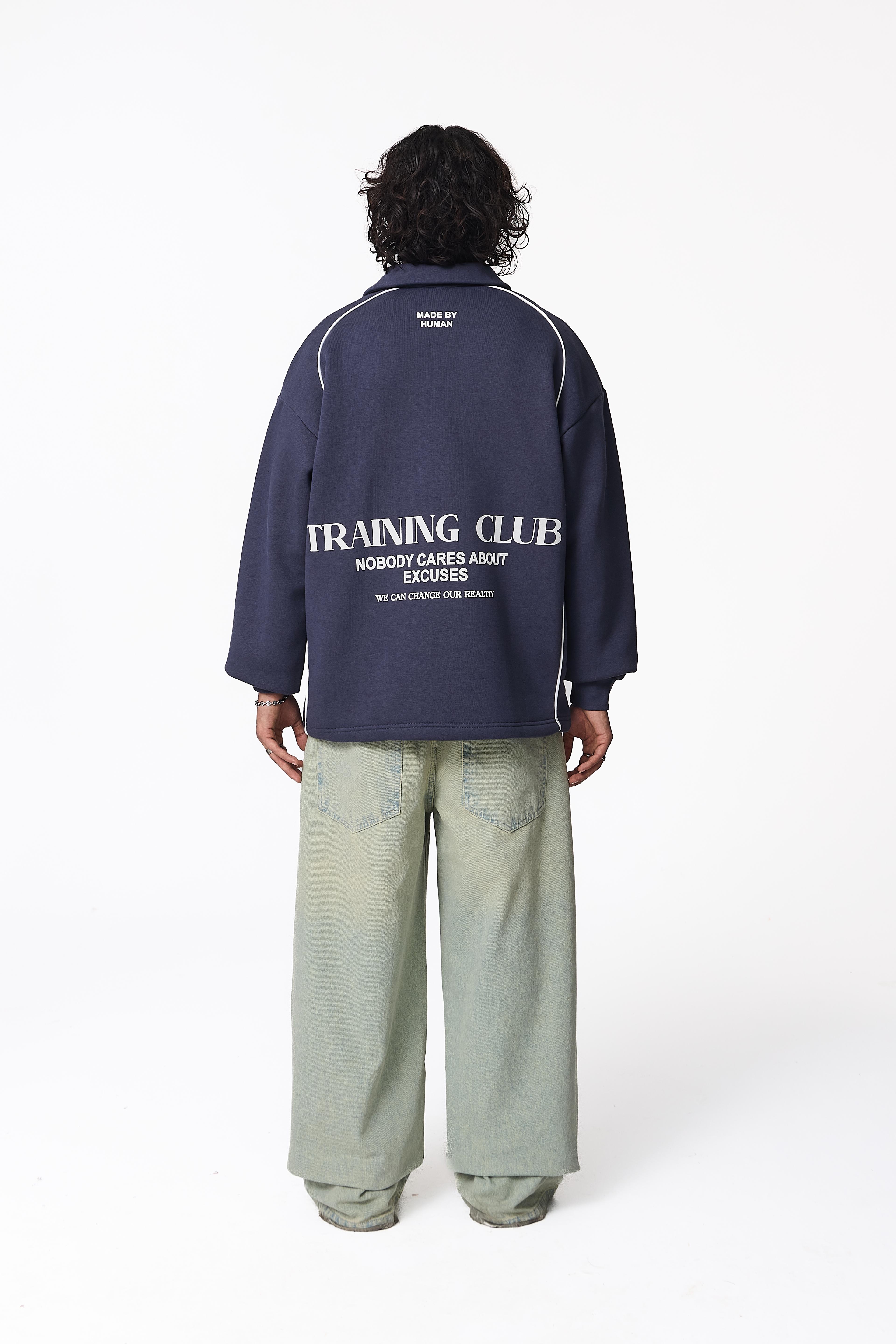 Training Club Baskılı Polo Yaka Oversize Sweatshirt