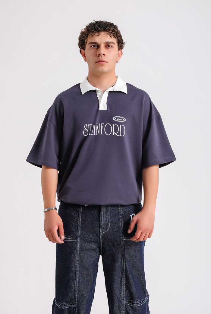 Stanford Polo Yaka Oversize Tee - Koyu Antrasit