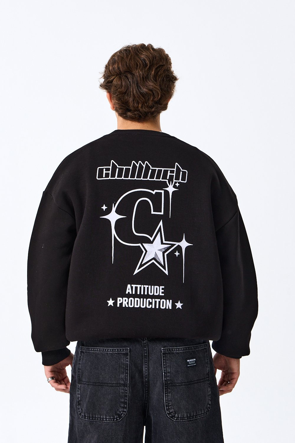 ChillHigh Baskı Detaylı Siyah Oversize Sweatshirt