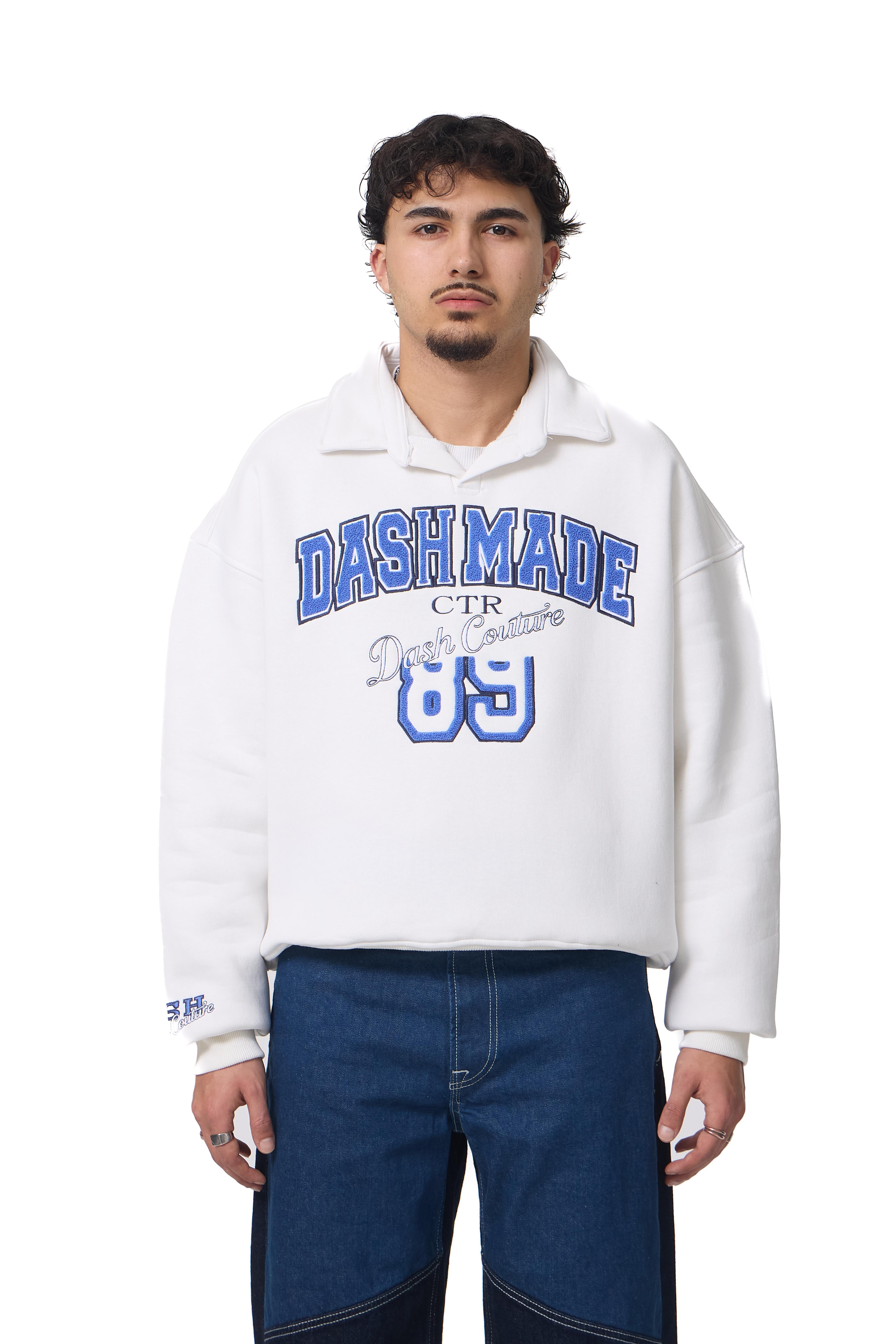 Dash Made Nakışlı V Yaka Oversize Sweatshirt - Beyaz