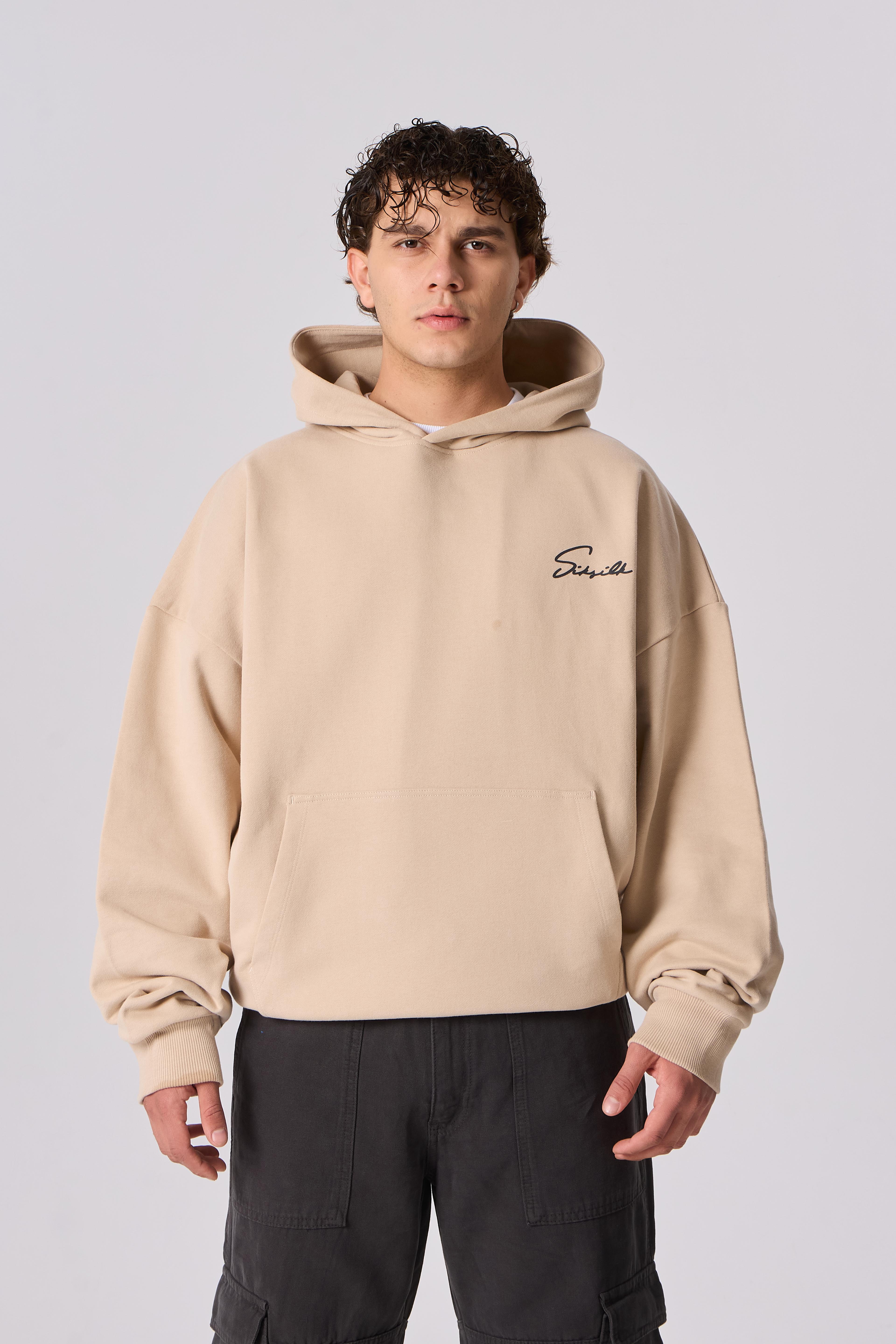 SSLK Signature Baskı Detaylı Oversize Kapüşonlu Sweatshirt - Bej