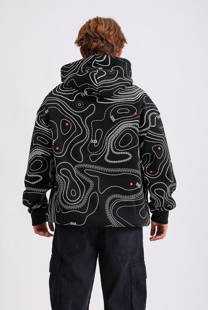 HOT MAP Siyah Baskılı Premium Oversize Hoodie