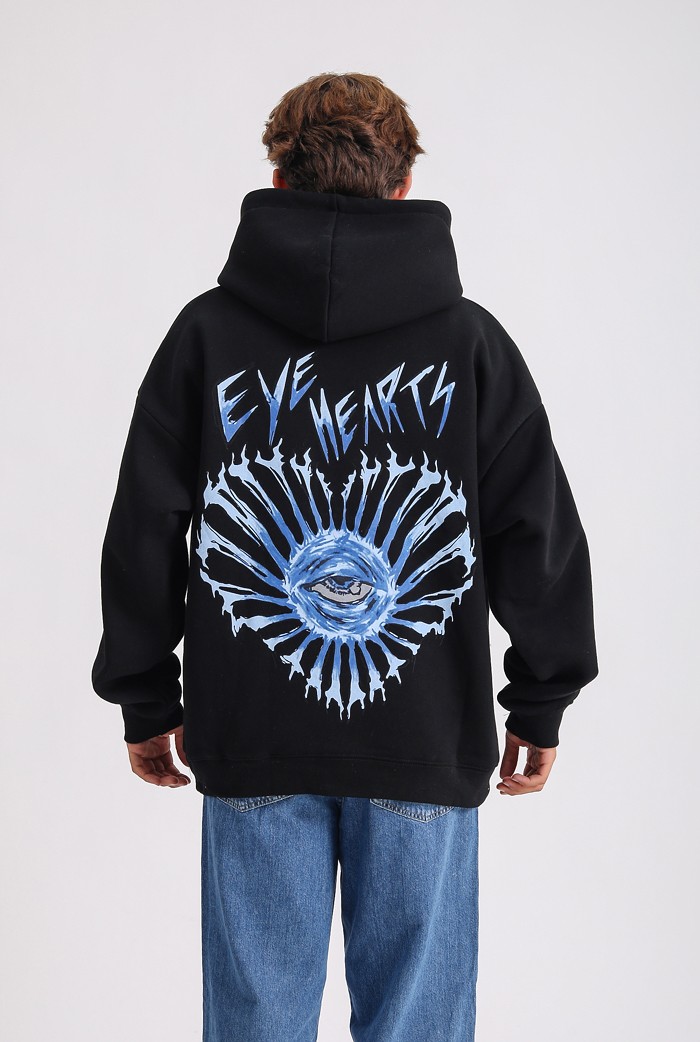 EYE HEARTS Black Premium Oversize Hoodie