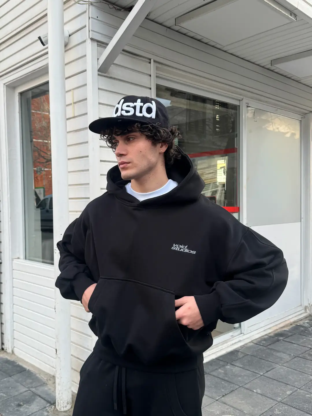 VOID STUDIOS Nakışlı Premium Diagonal Oversize Hoodie