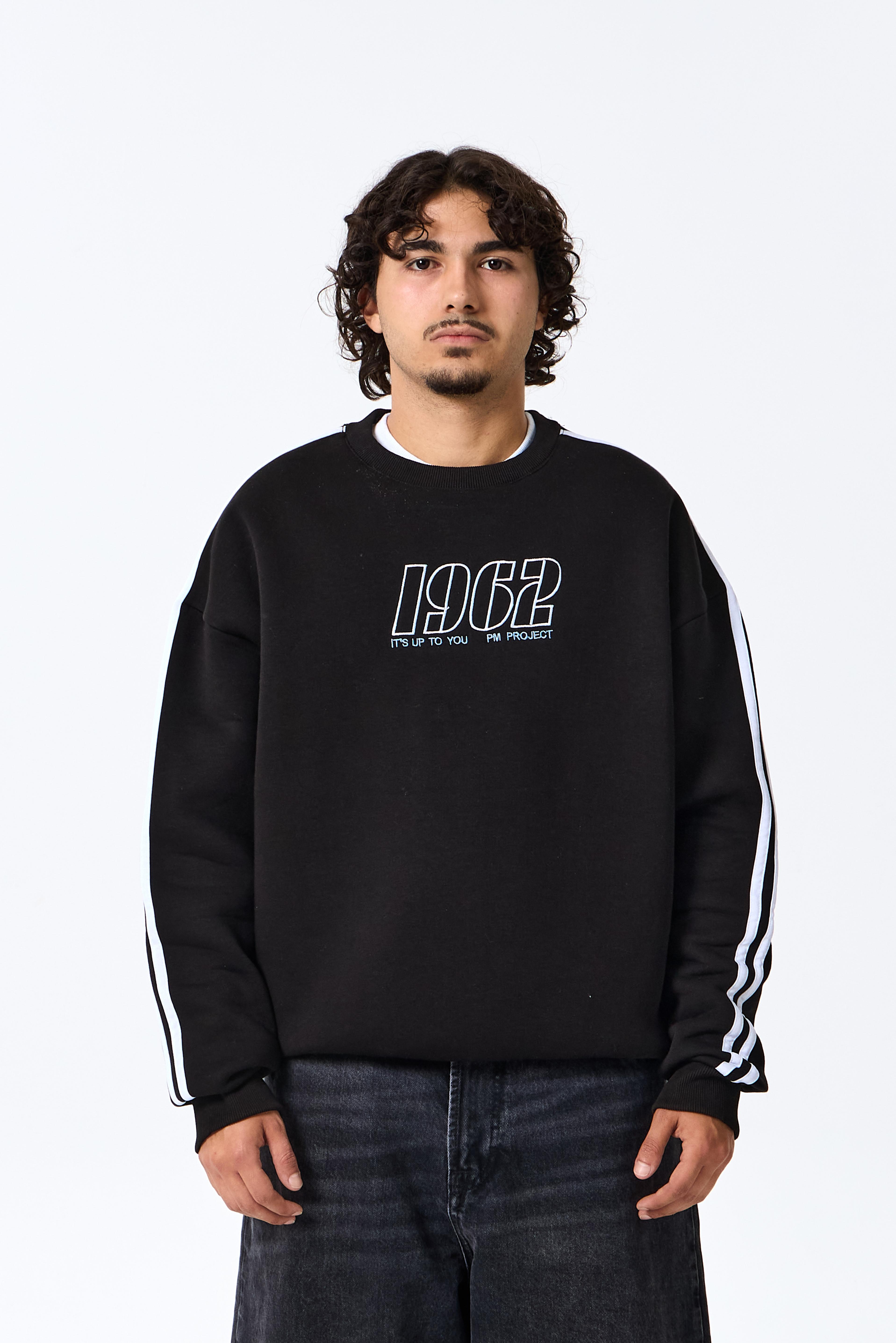 1962 Baskılı Premium Oversize Sweatshirt - Siyah