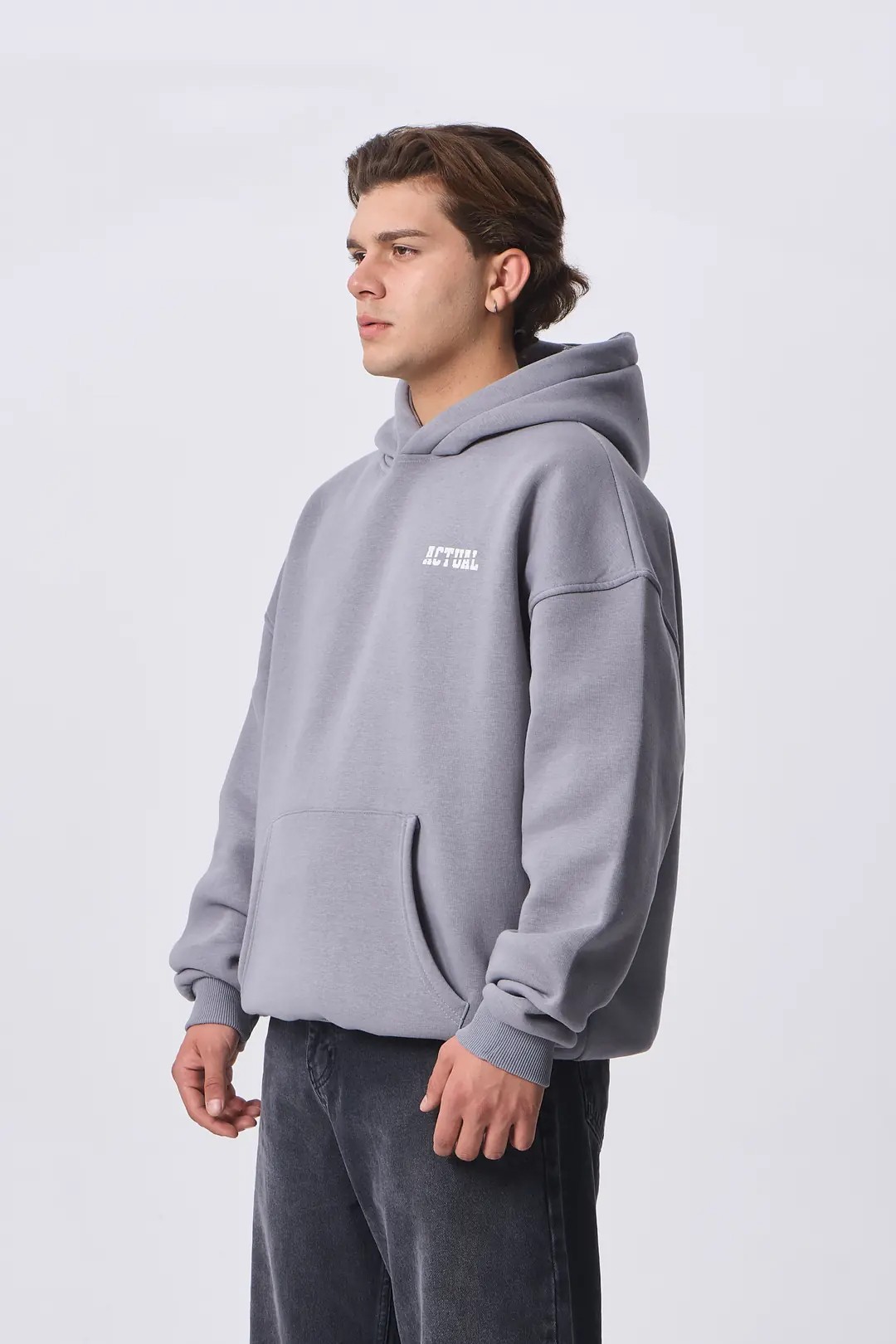 Actual Baskılı Premium Oversize Kapüşonlu Sweatshirt