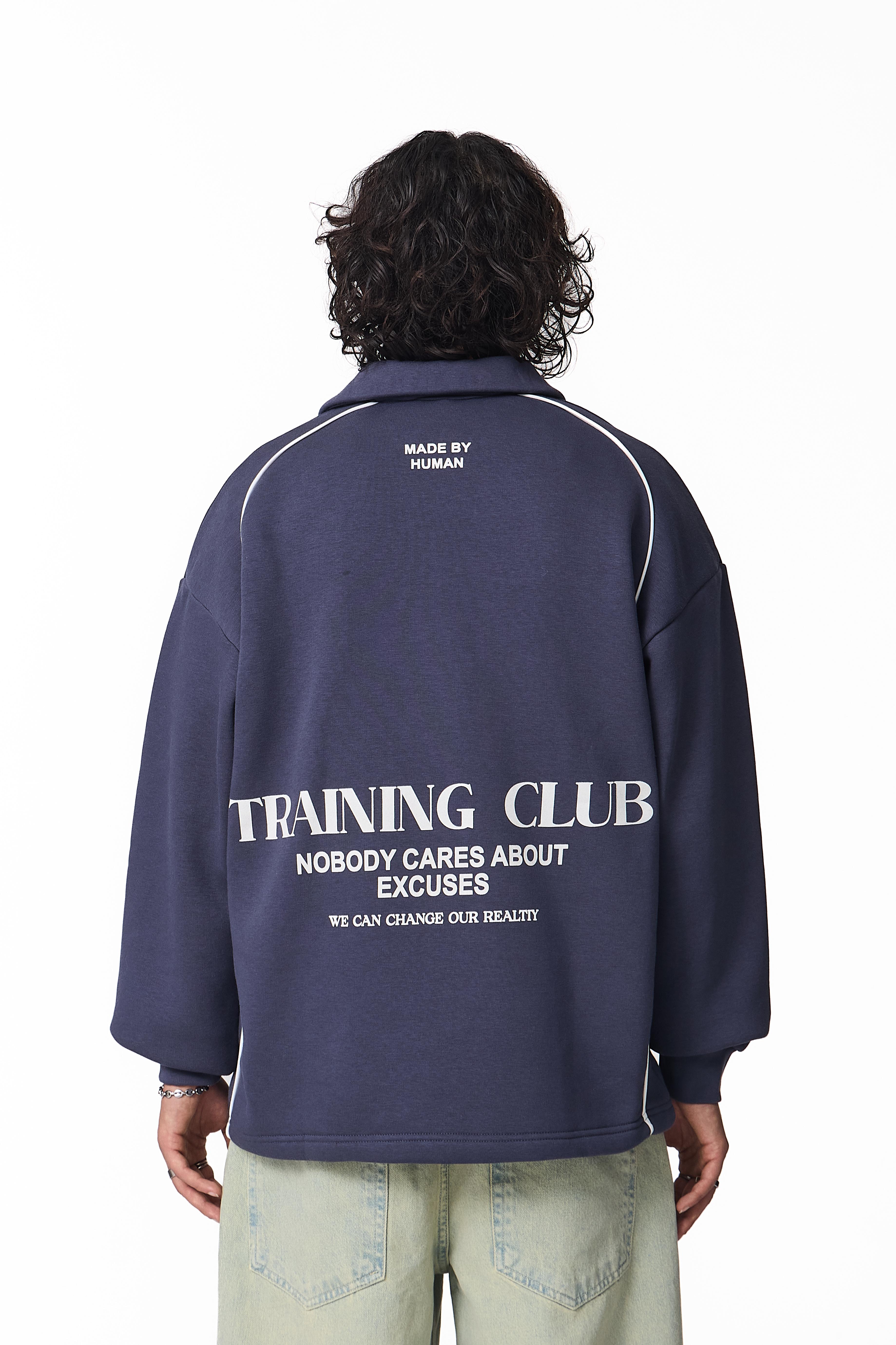 Training Club Baskılı Polo Yaka Oversize Sweatshirt