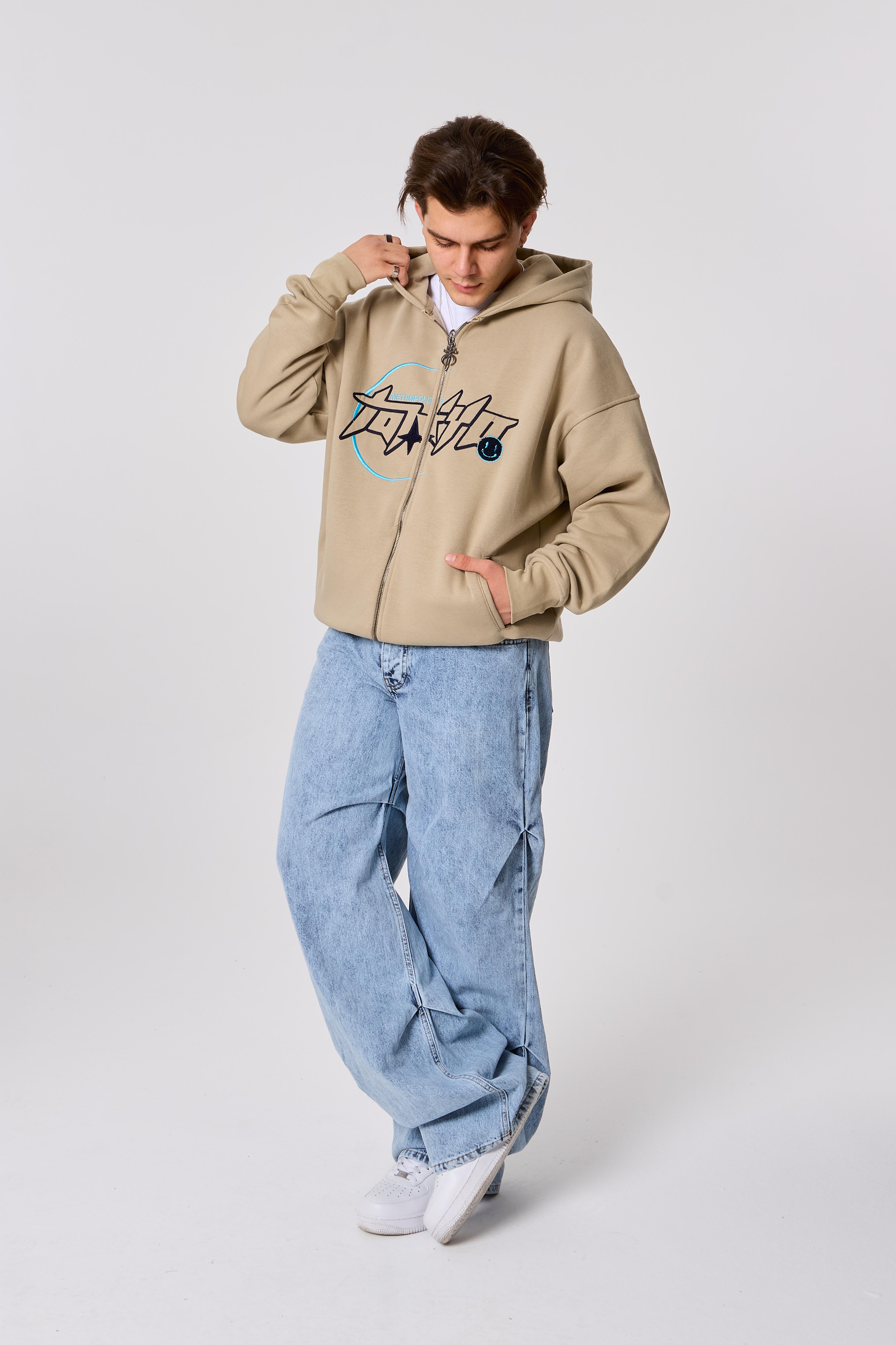 Tokyo Nakışlı Kapüşonlu Oversize Sweatshirt