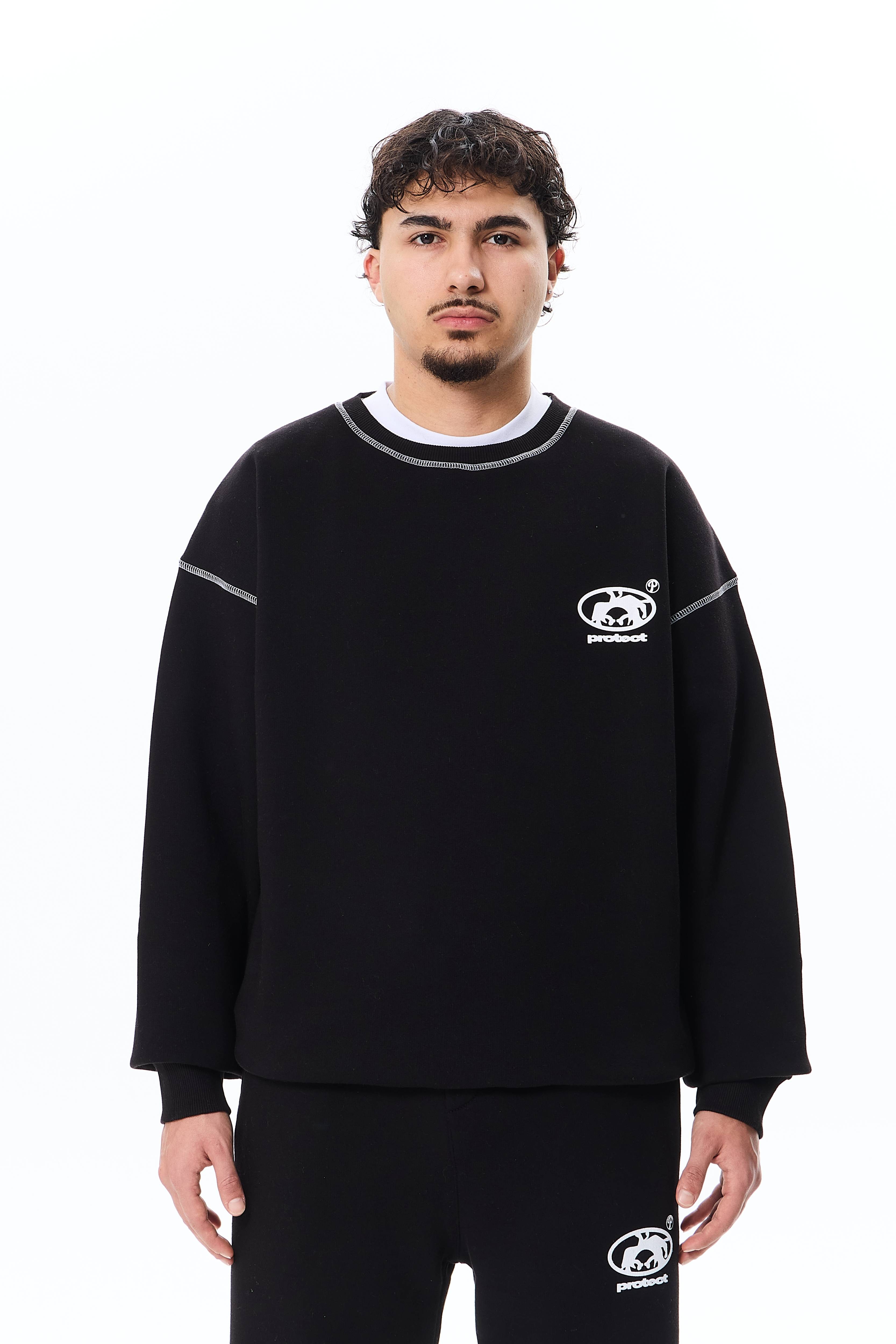 Protect Baskılı Premium Oversize Sweatshirt - Siyah