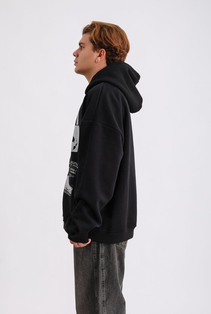 Lock Baskılı Premium Oversize Zip Hoodie