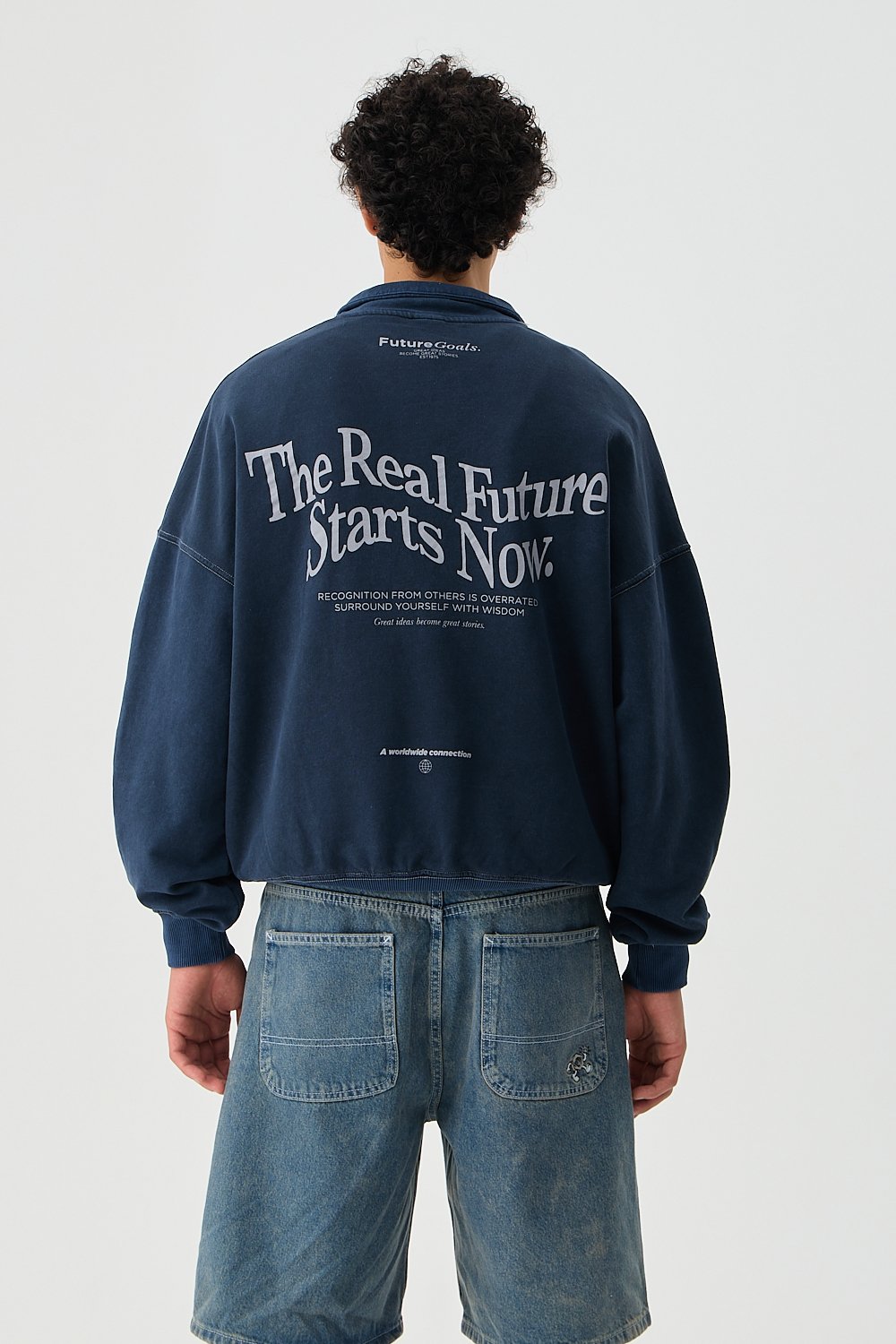 Future Goals Lacivert Yıkamalı Half-Zip