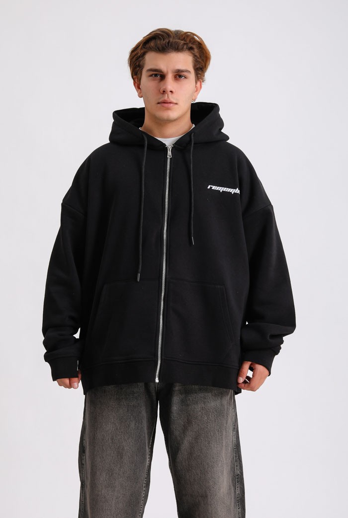 Remember Baskılı Oversize Premium Zip Hoodie