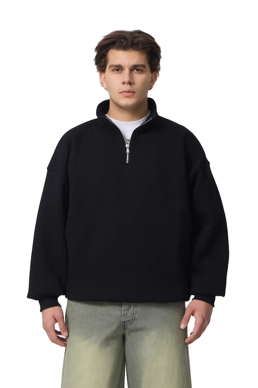 Fermuar Detaylı Basic Half-Zip Oversize Sweatshirt