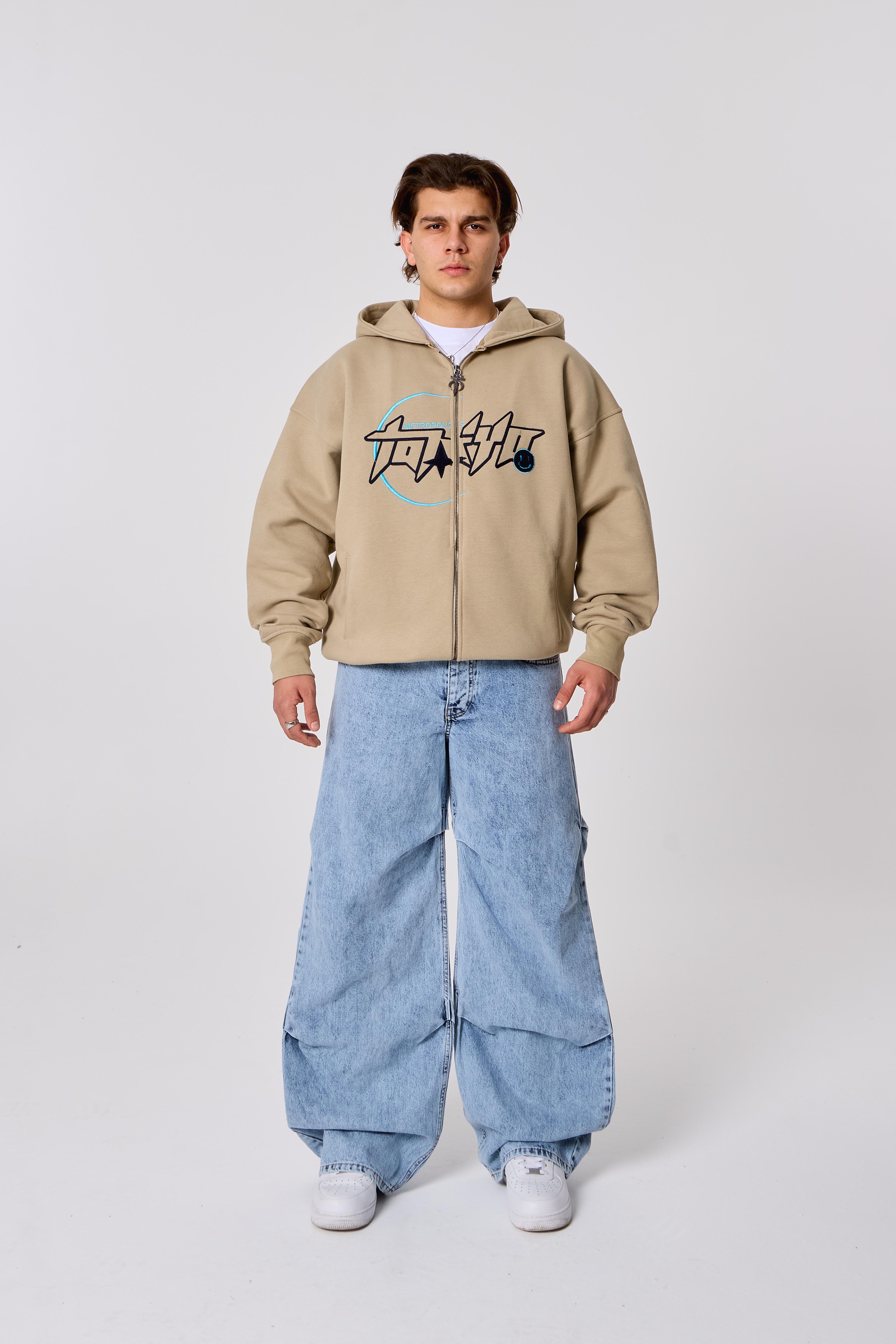 Tokyo Nakışlı Kapüşonlu Oversize Sweatshirt