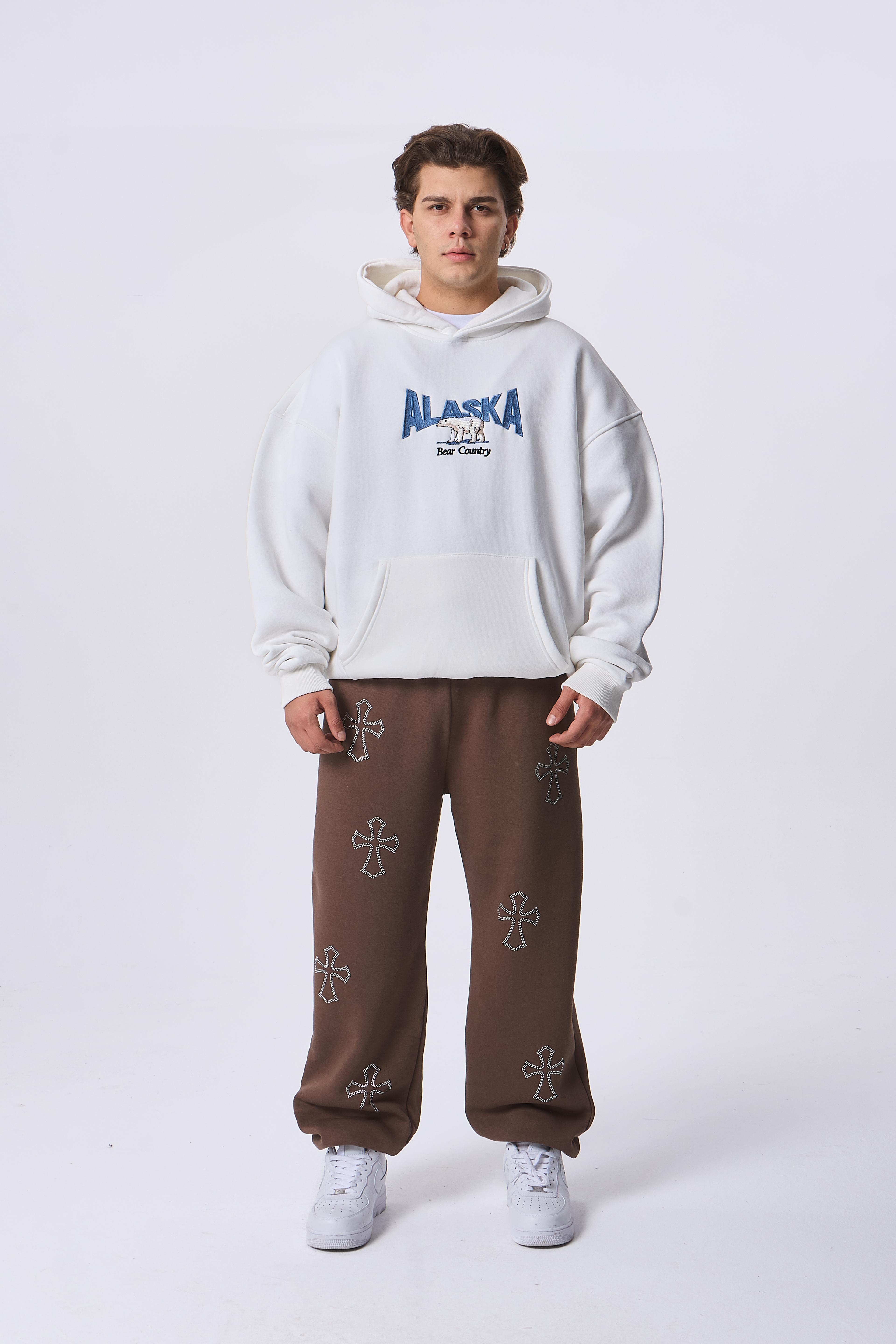 Alaska Bear Country Nakışlı Kapüşonlu Oversize Sweatshirt 