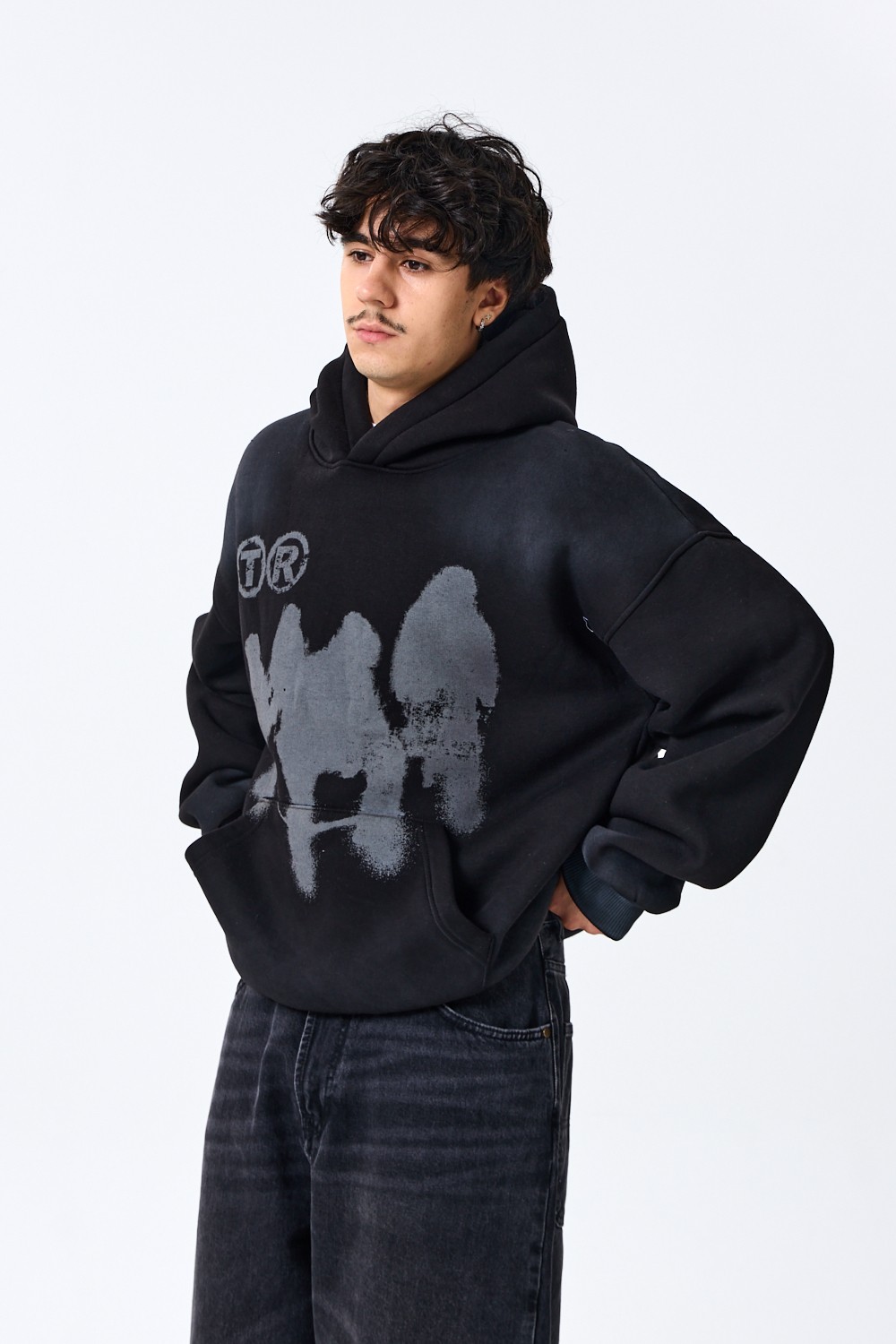 Shadow Baskılı Premium Oversize Kapüşonlu Sweatshirt