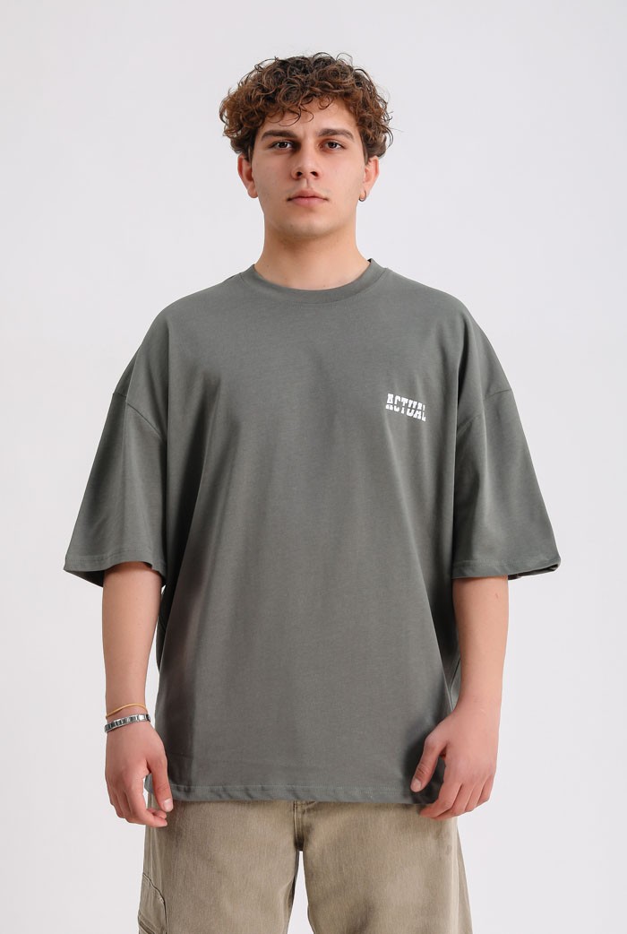 Actual Baskılı Oversize Tee - Haki