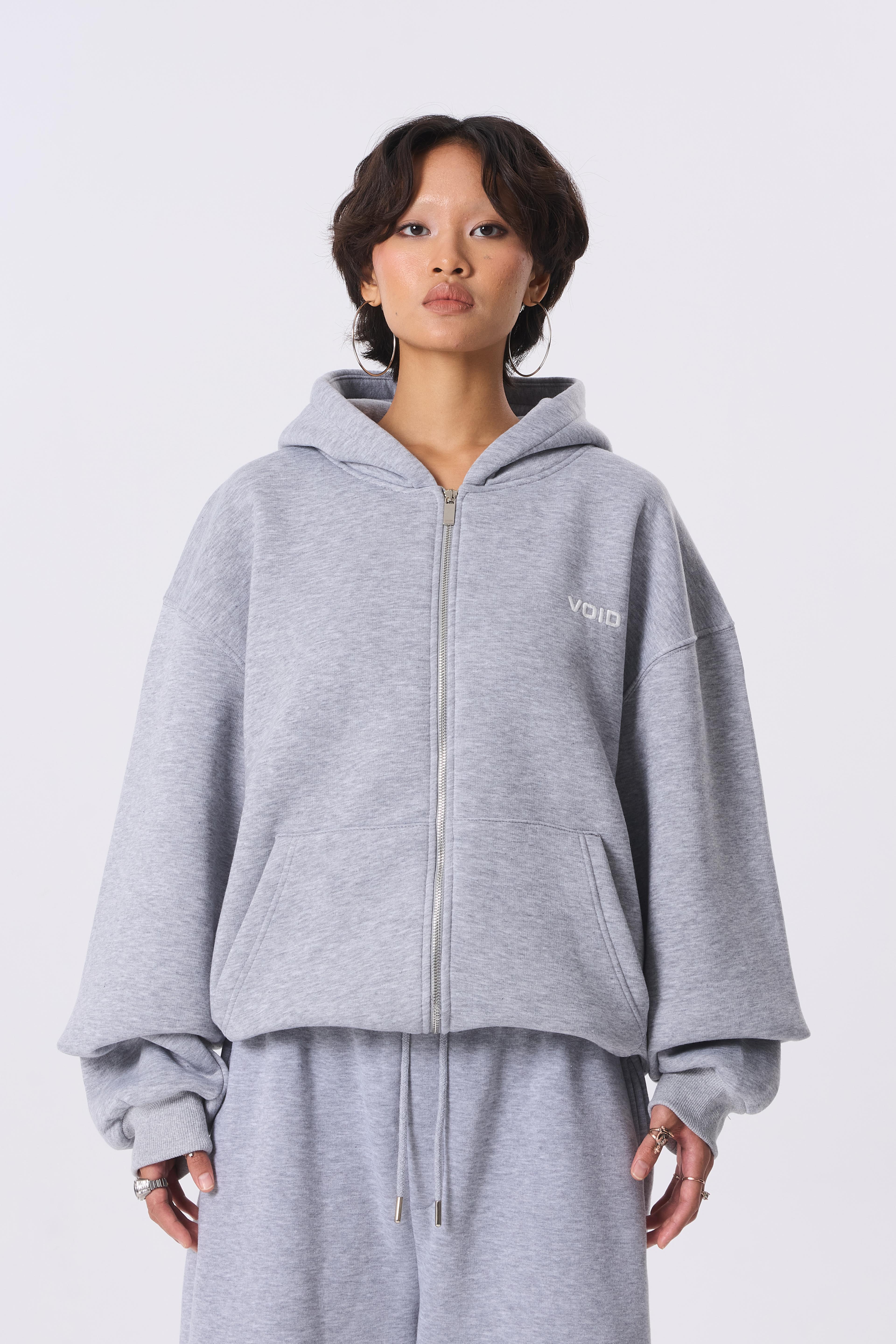 VOID Nakışlı Premium Zip Oversize Hoodie