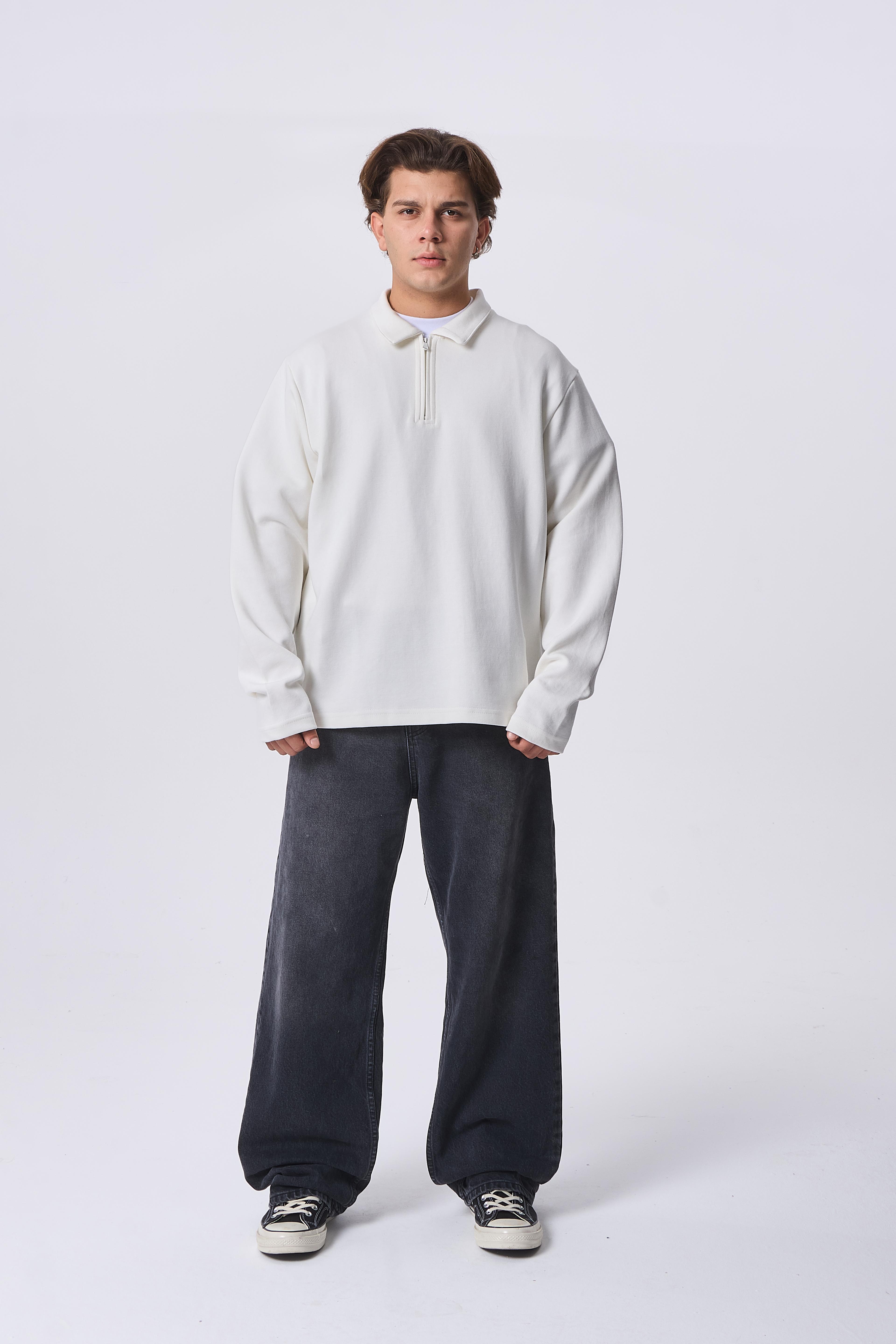 Half-Zip Basic Polo Yaka Sweatshirt