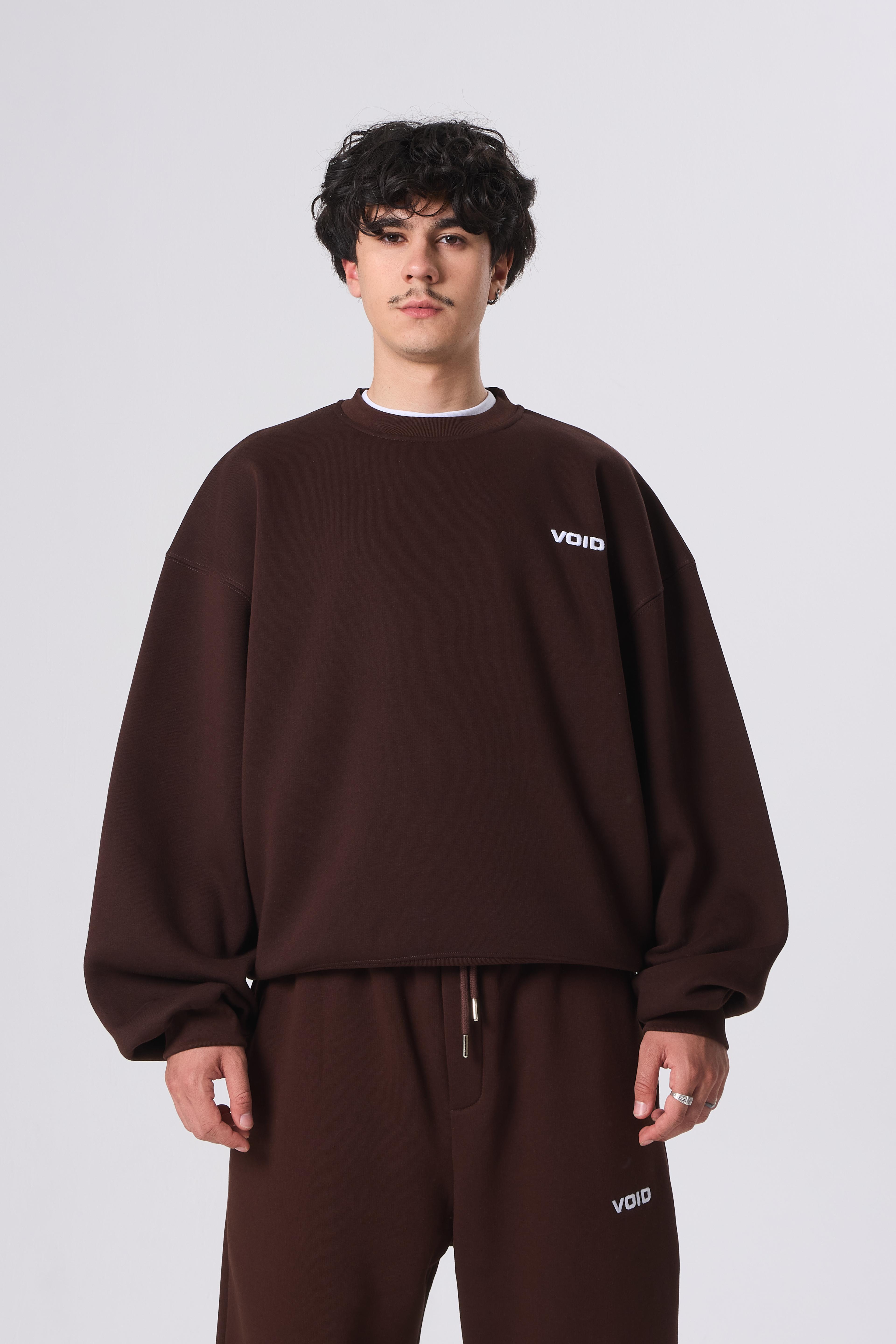 VOID Nakışlı Premium Oversize Sweatshirt - Kahverengi