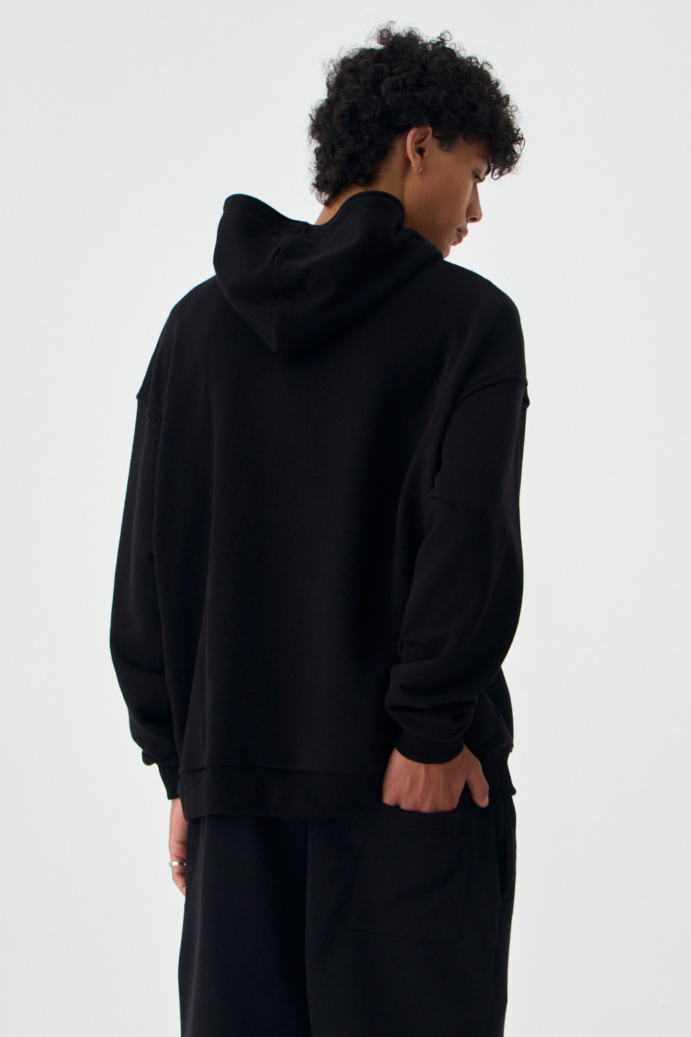 VOID Nakış Detaylı Siyah Premium Oversize Full-Zip Hoodie