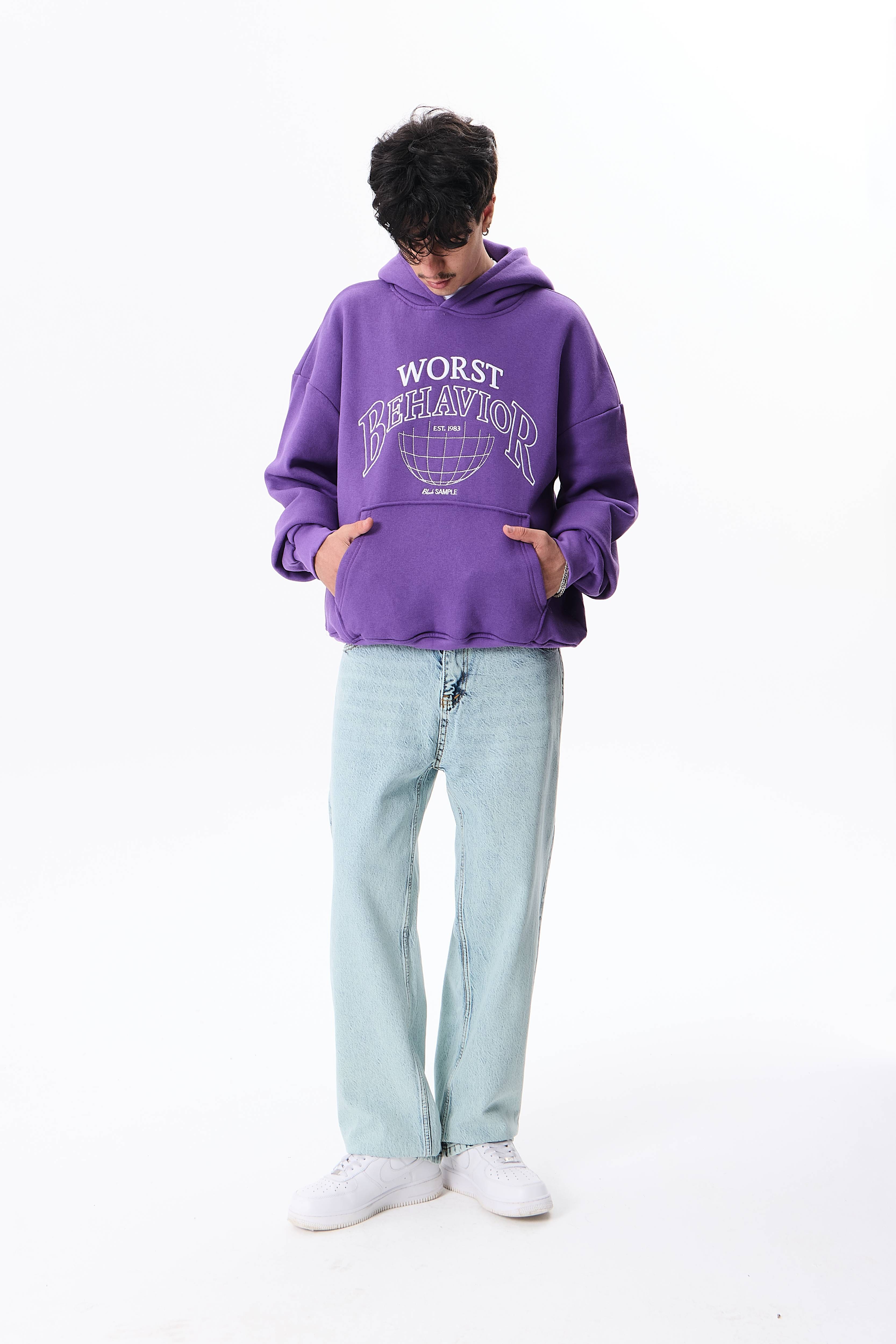 Worst Behavior Nakışlı Premium Oversize Sweatshirt