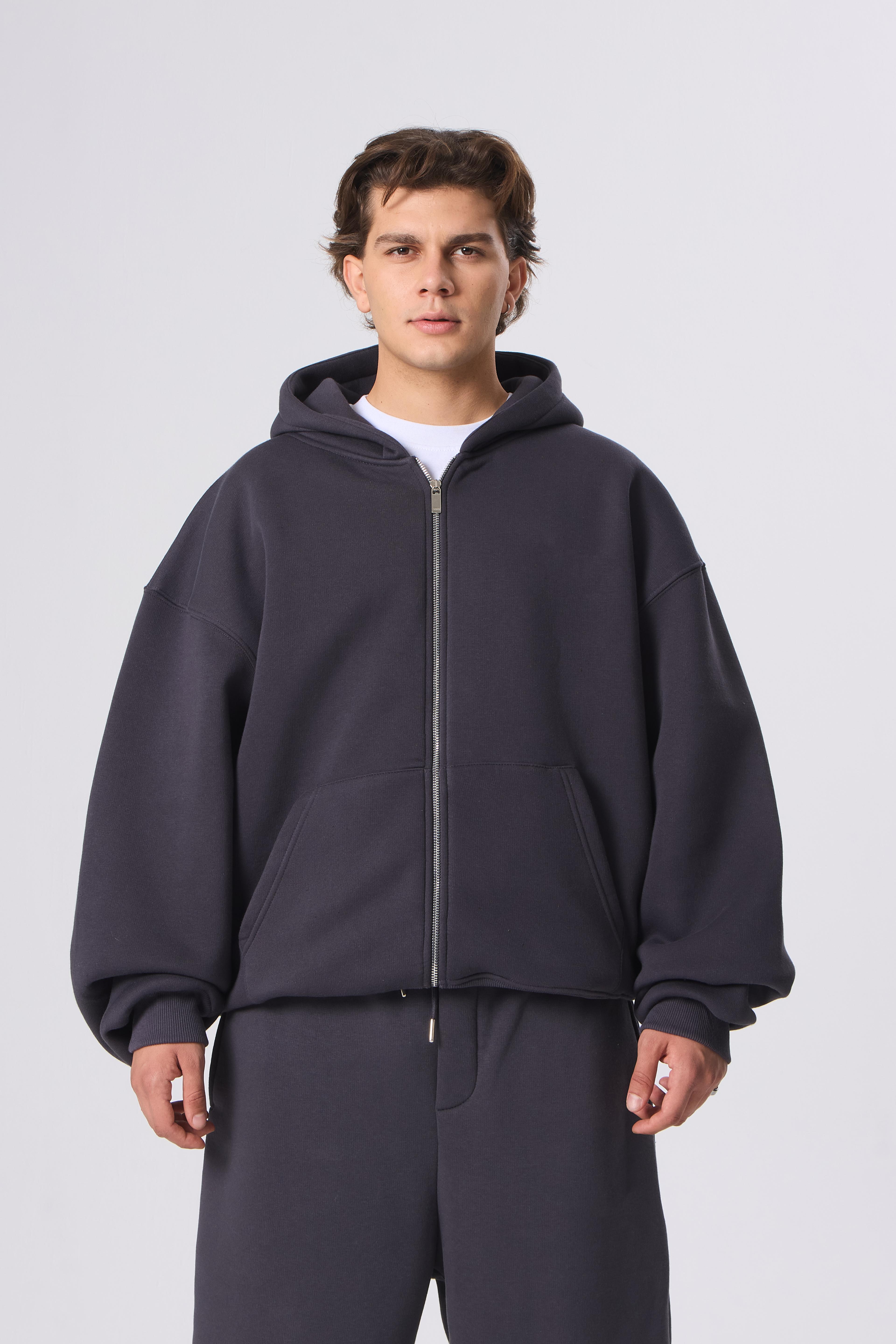 VOID Basic Premium Zip Oversize Hoodie - Antrasit