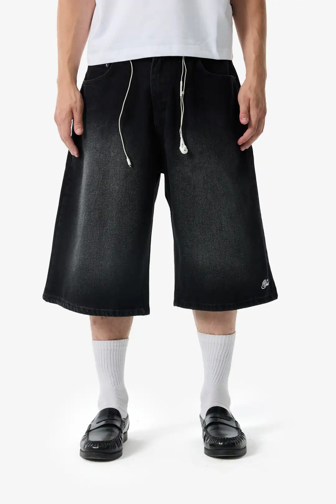 VOID Signature Nakış Detaylı Acid Wash Premium Baggy Jort