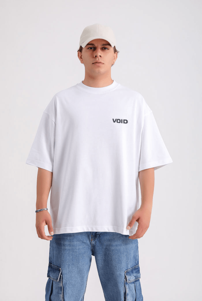 VOID Baskılı Premium Oversize Basic Tişört - Beyaz