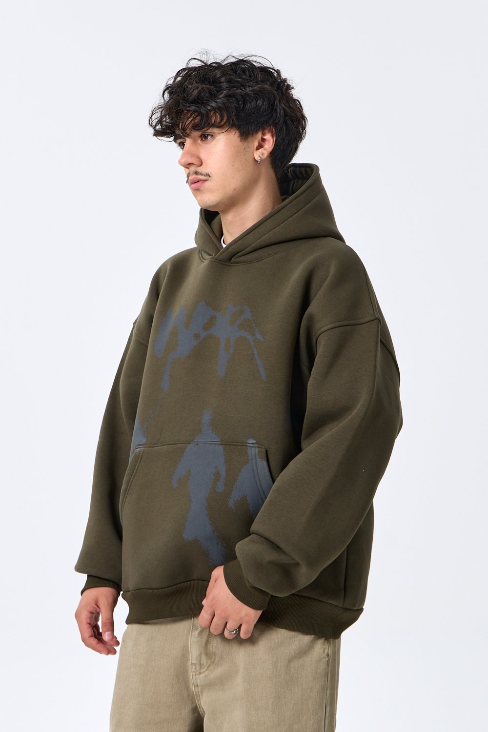 Silhouette Baskılı Premium Oversize Kapüşonlu Sweatshirt