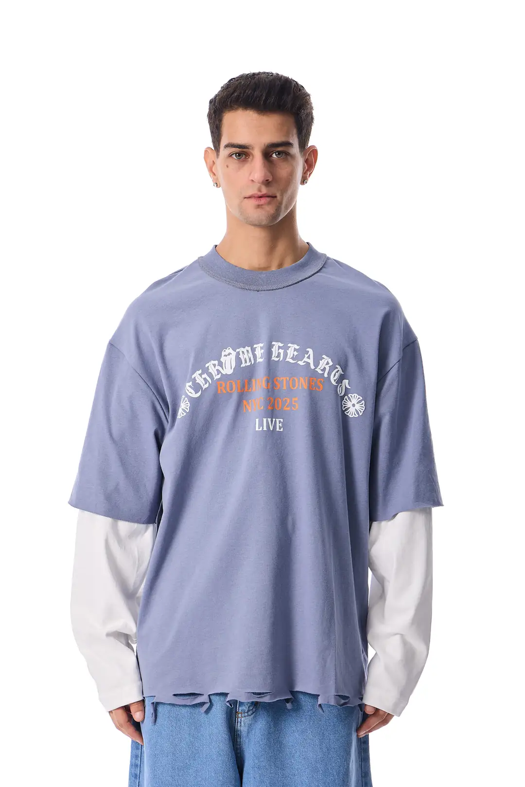 Chrome Hearts Baskılı Distressed Detay Premium Oversize Long