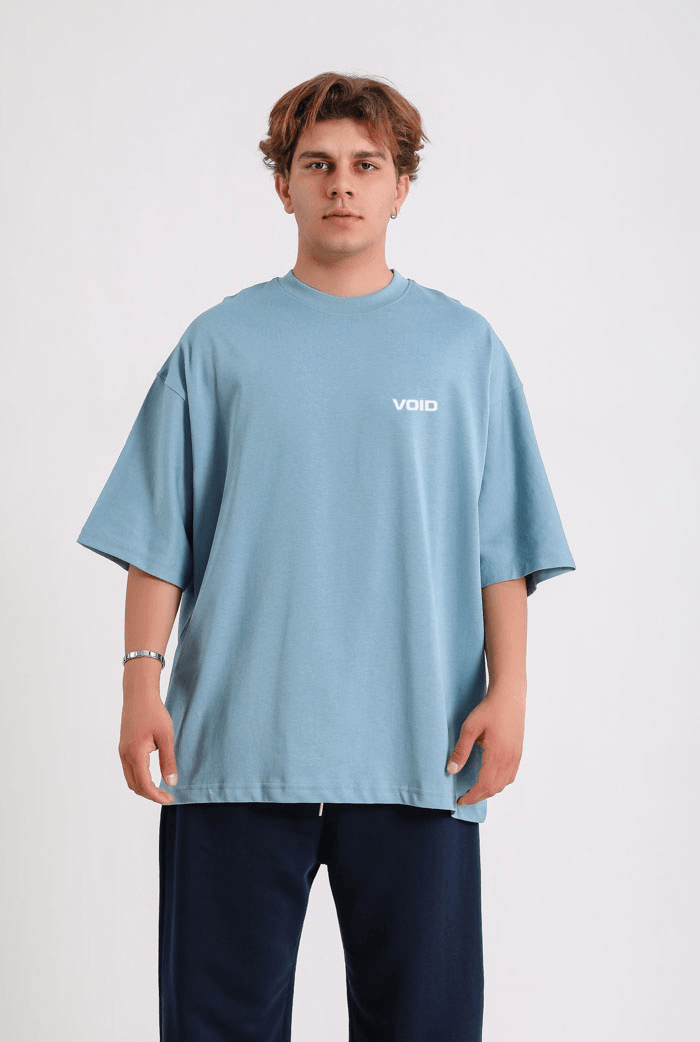 VOID Baskılı Premium Oversize Basic T-shirt - Bebek Mavisi