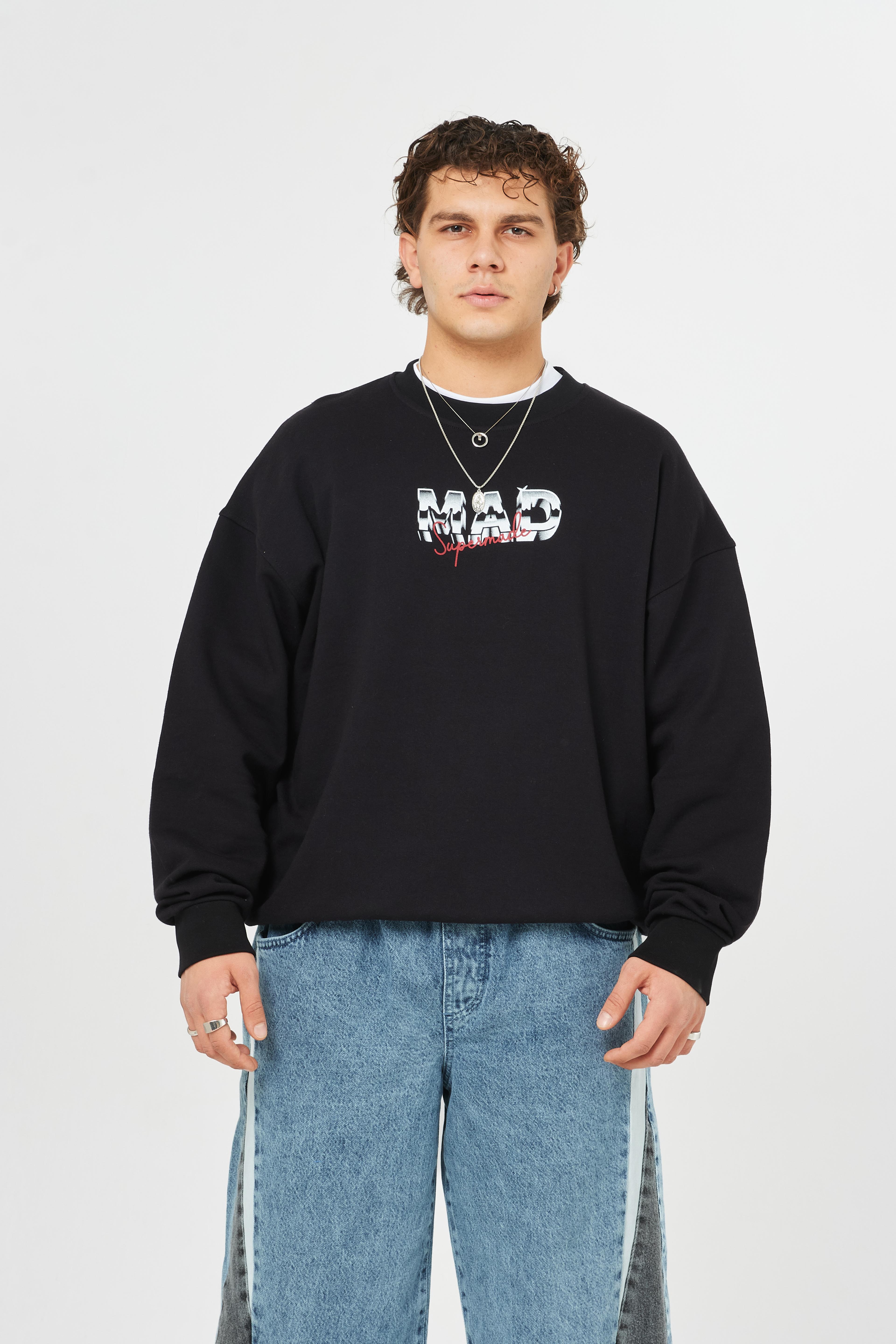 Mad Baskılı Premium Oversize Sweatshirt - Siyah