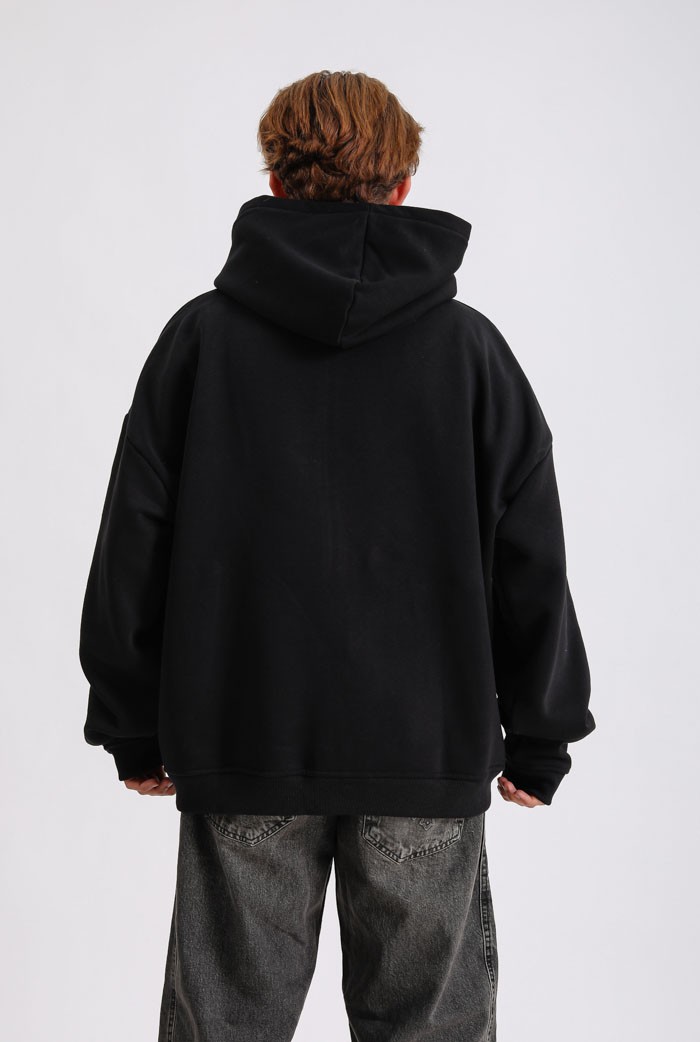 Lock Baskılı Premium Oversize Zip Hoodie