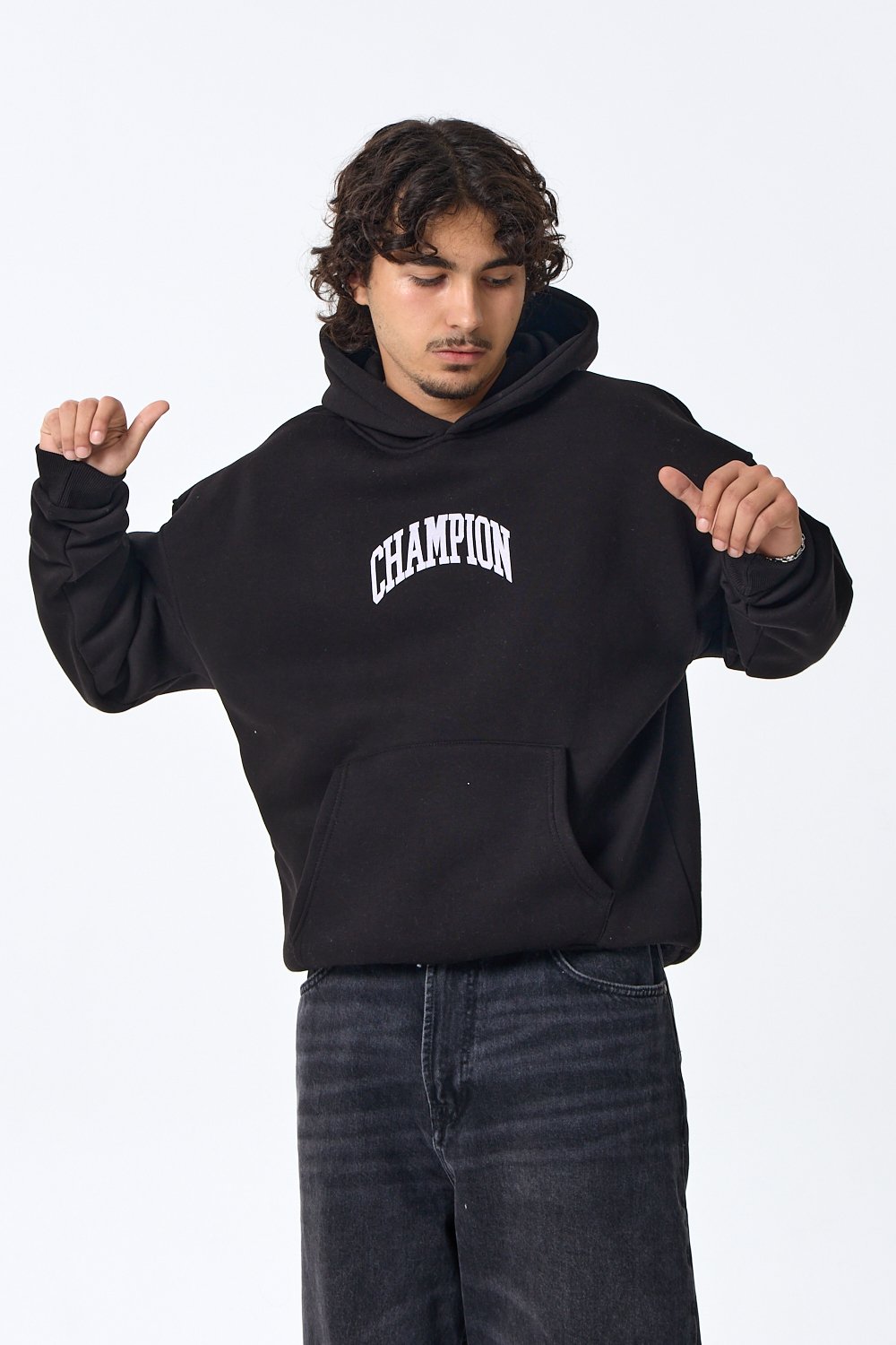 Champion Baskılı Premium Oversize Kapüşonlu Sweatshirt