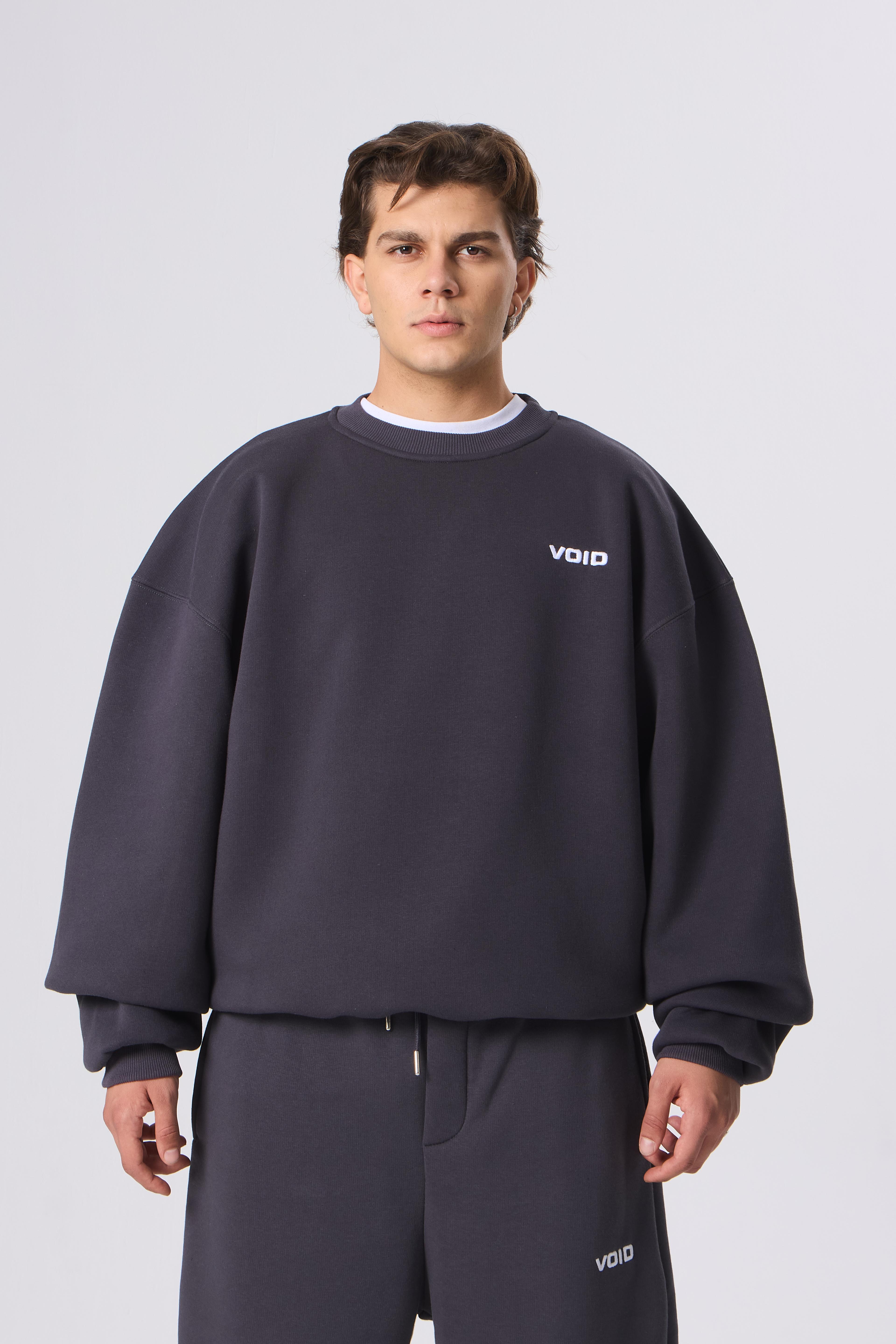 VOID Nakışlı Premium Oversize Sweatshirt - Antrasit