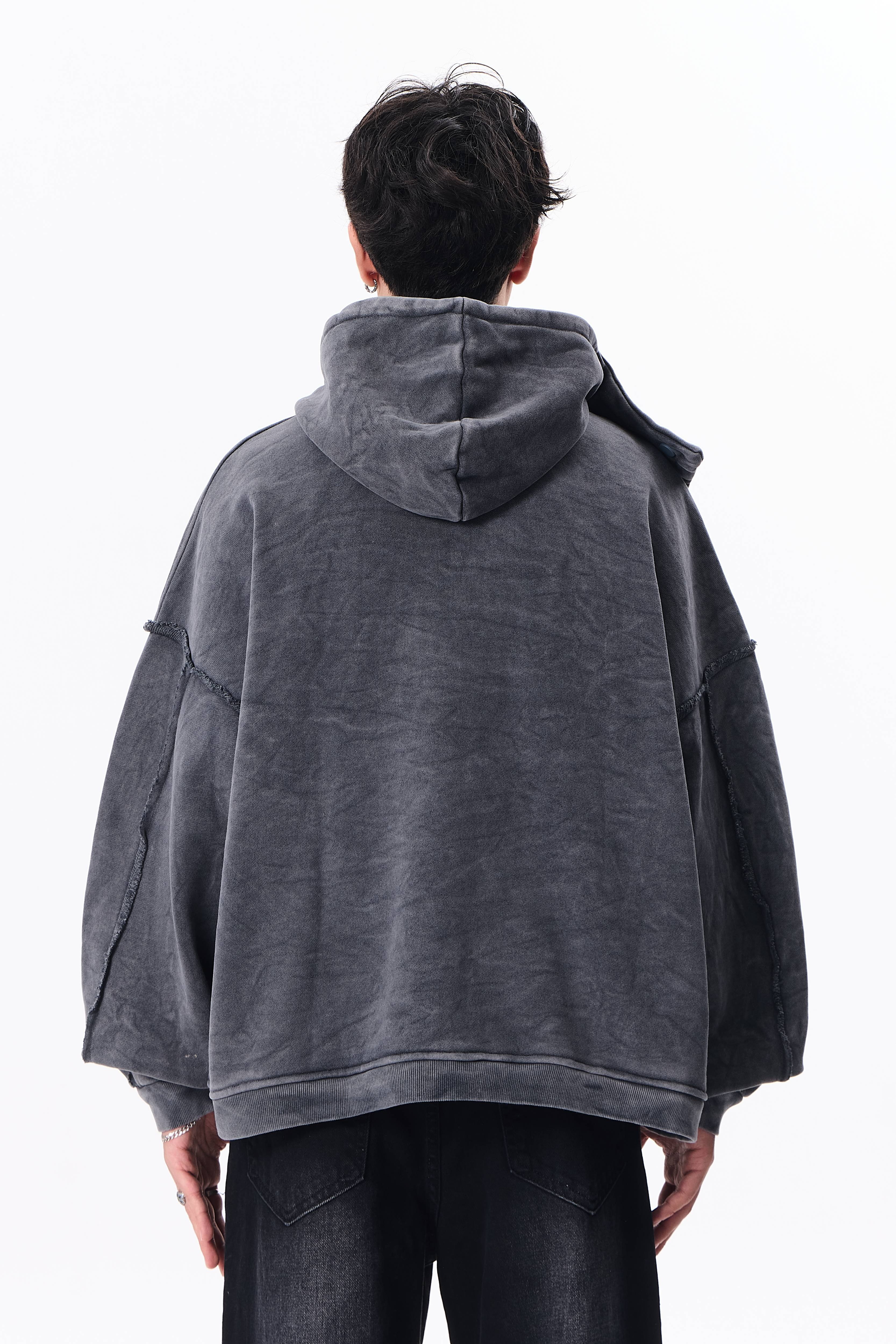 Maske Detaylı Diyagonal Premium Kapüşonlu Oversize Sweatshirt