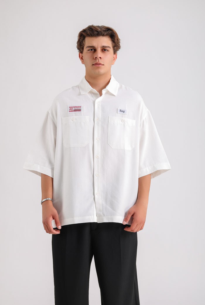 Ray Patch Nakış Detaylı Premium Oversize Gömlek - Beyaz