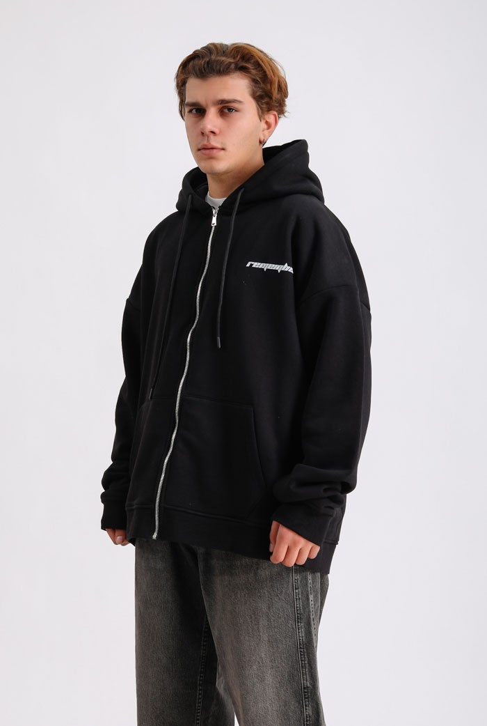 Remember Baskılı Oversize Premium Zip Hoodie