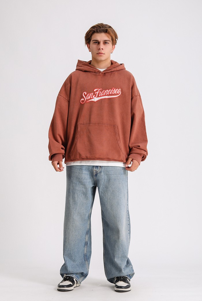 San Francisco Nakış Detaylı Washed Oversize Hoodie