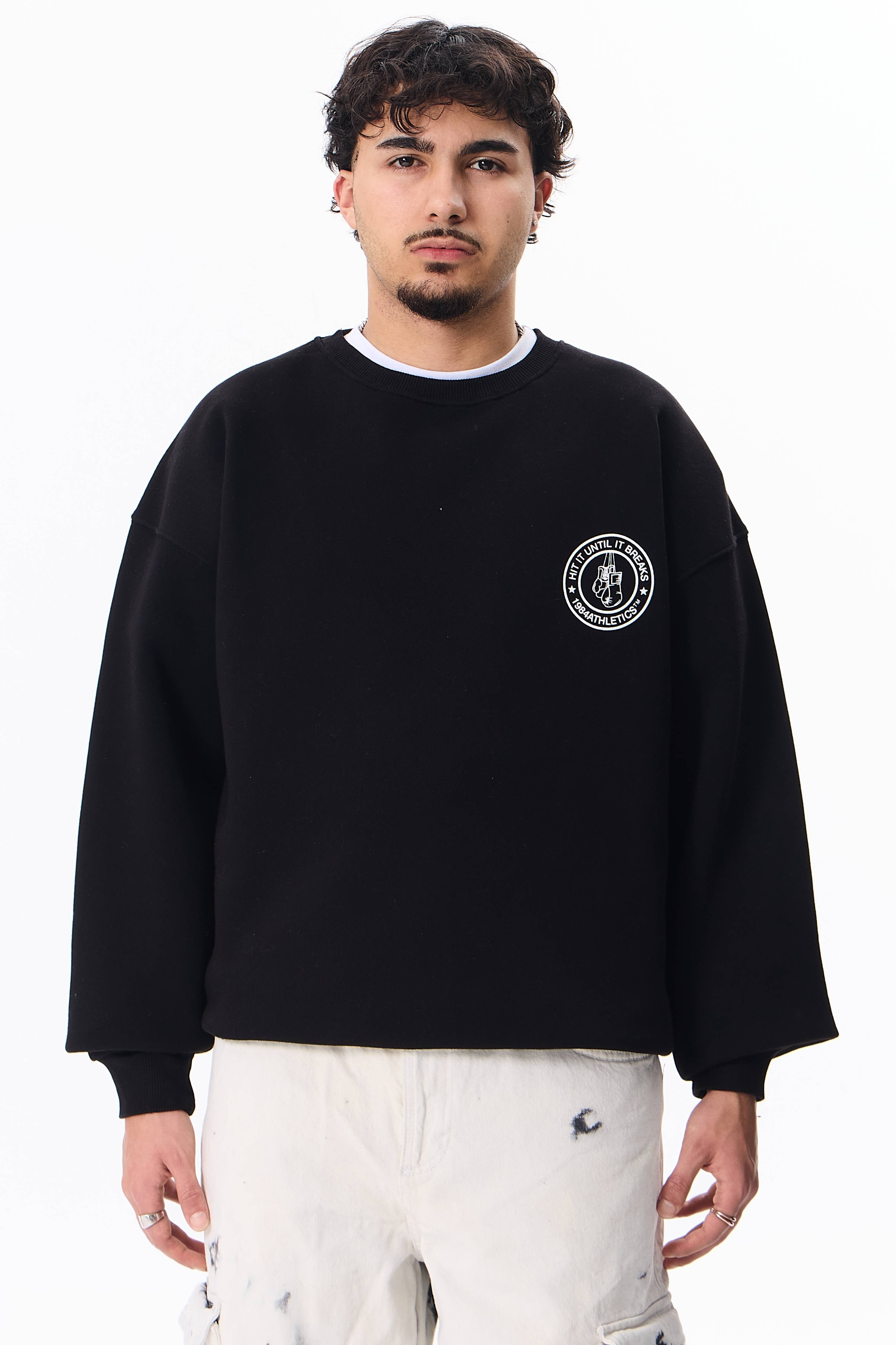 Boxing Club Baskılı Premium Oversize Sweatshirt - Siyah