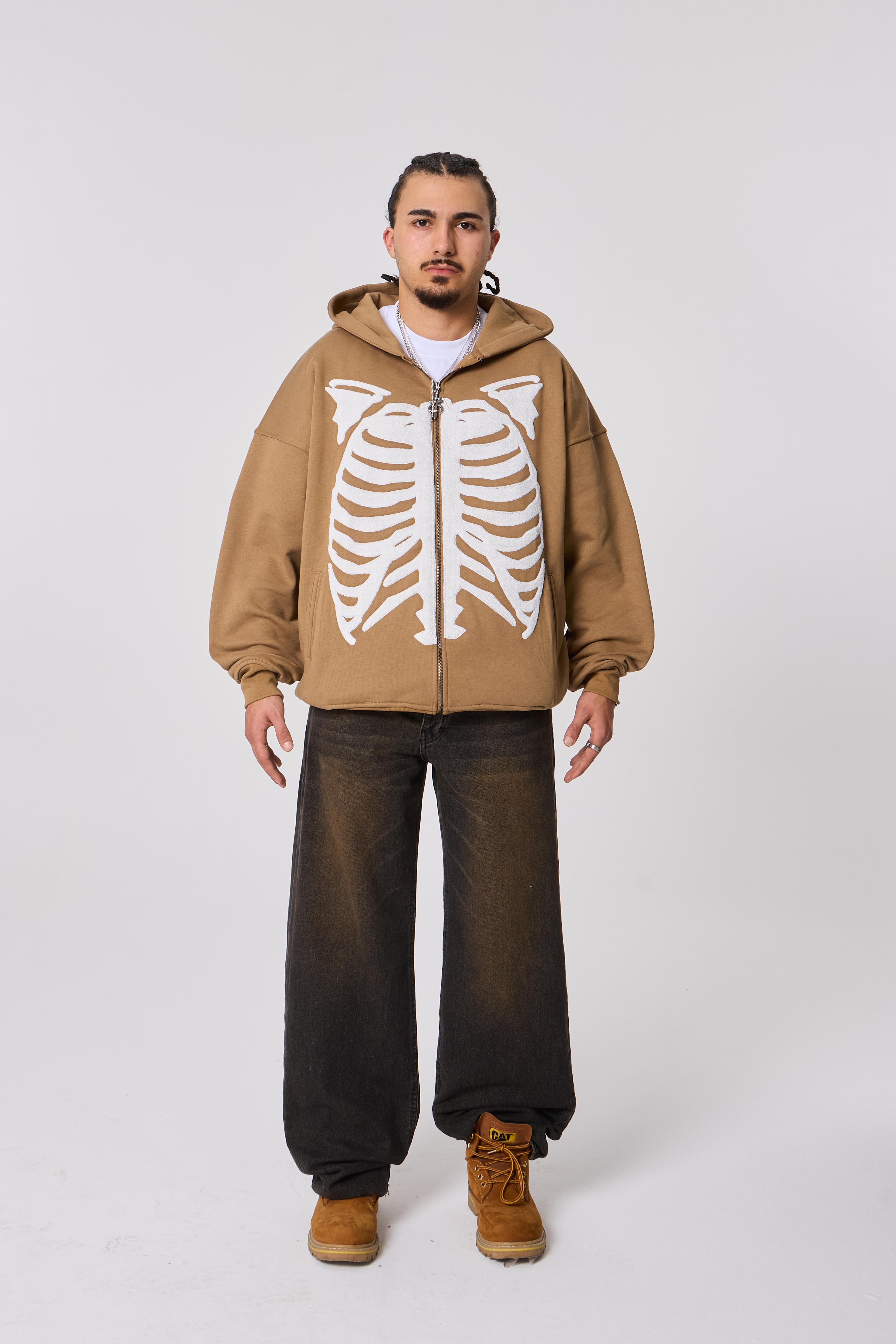 Skeleton Nakış Detaylı Oversize Kapüşonlu Sweatshirt