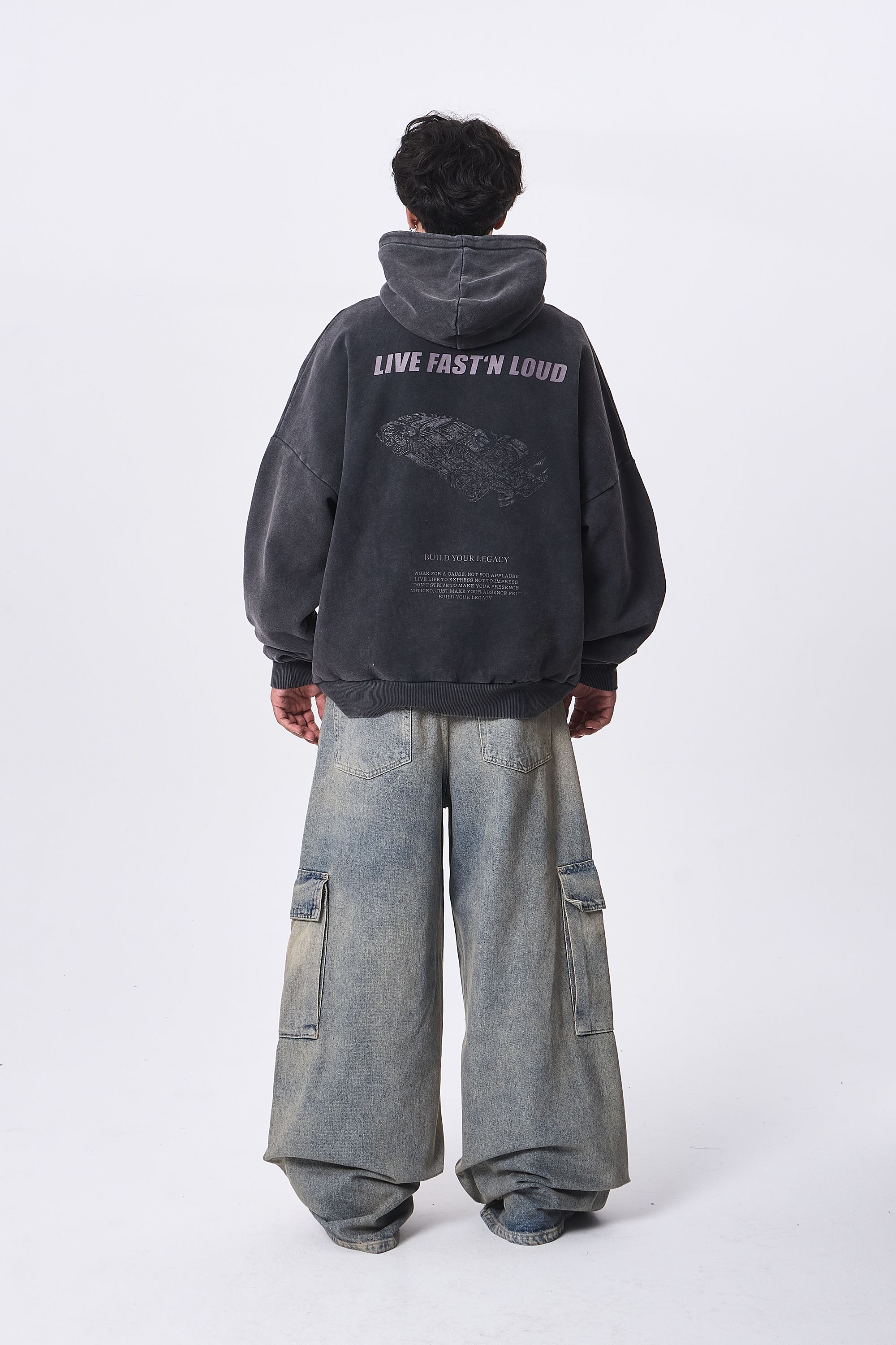 Live Fast'N Loud Baskılı Oversize Sweatshirt