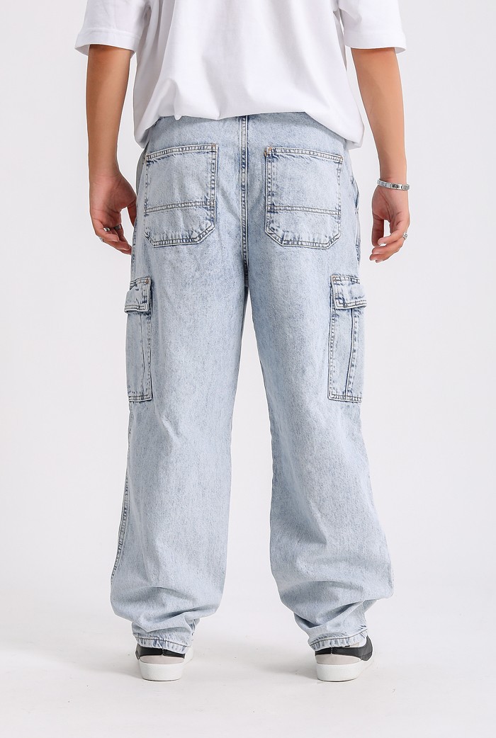 Açık Mavi Denim Baggy Kargo Pantolon