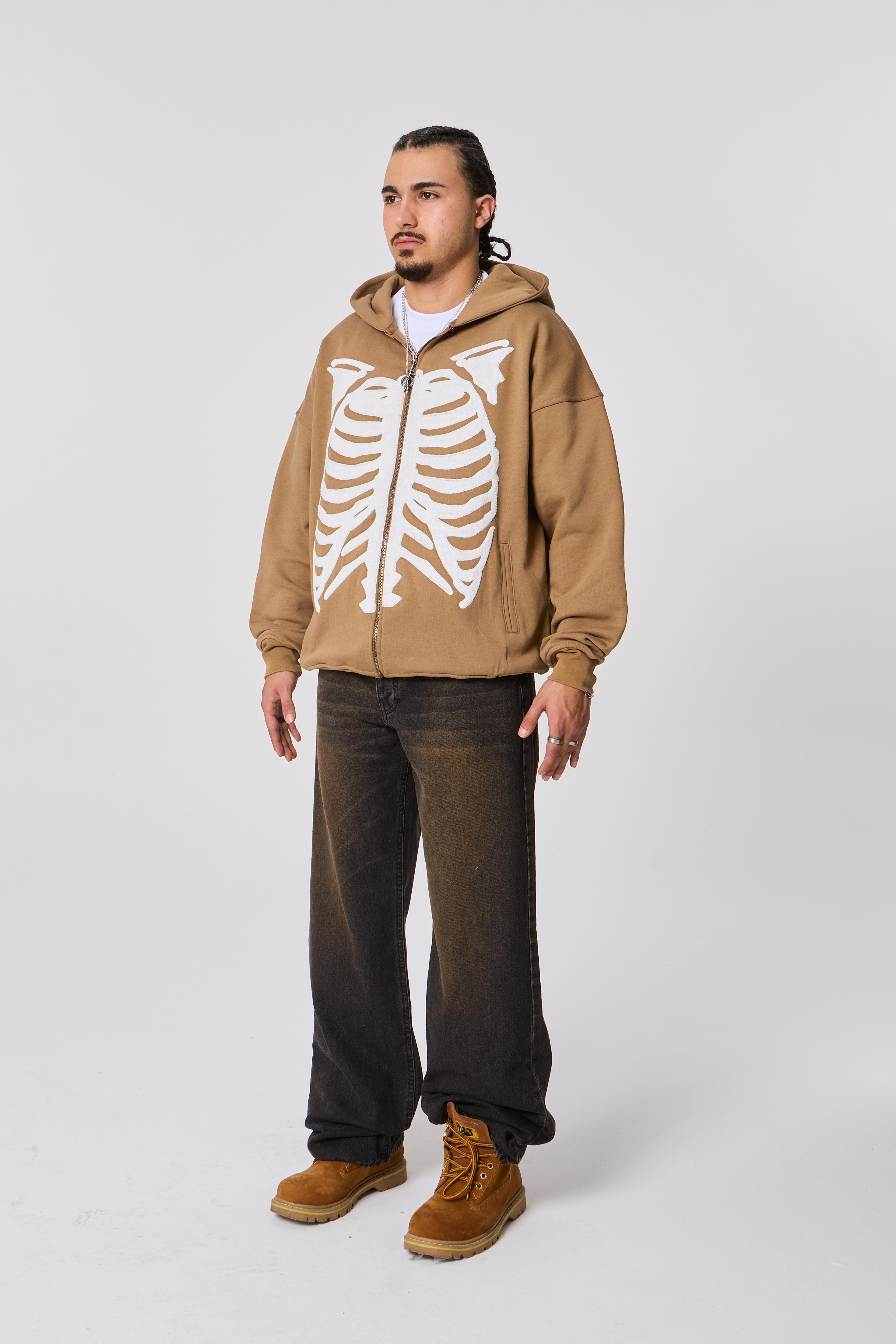 Skeleton Nakış Detaylı Oversize Kapüşonlu Sweatshirt