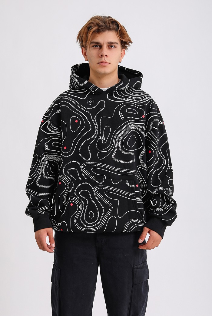 HOT MAP Siyah Baskılı Premium Oversize Hoodie