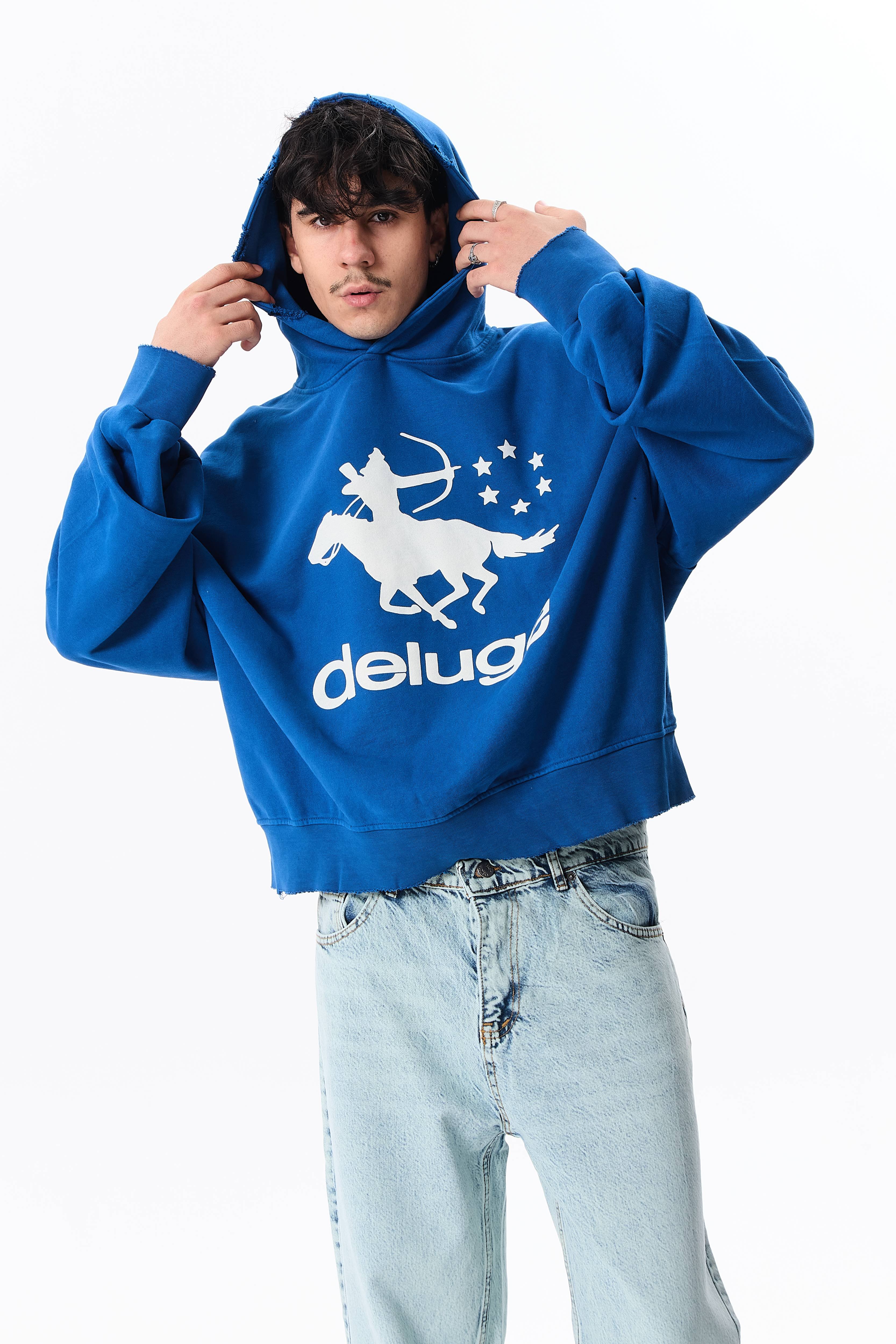 Deluge Baskılı Boxy Fit Kapüşonlu Oversize Sweatshirt